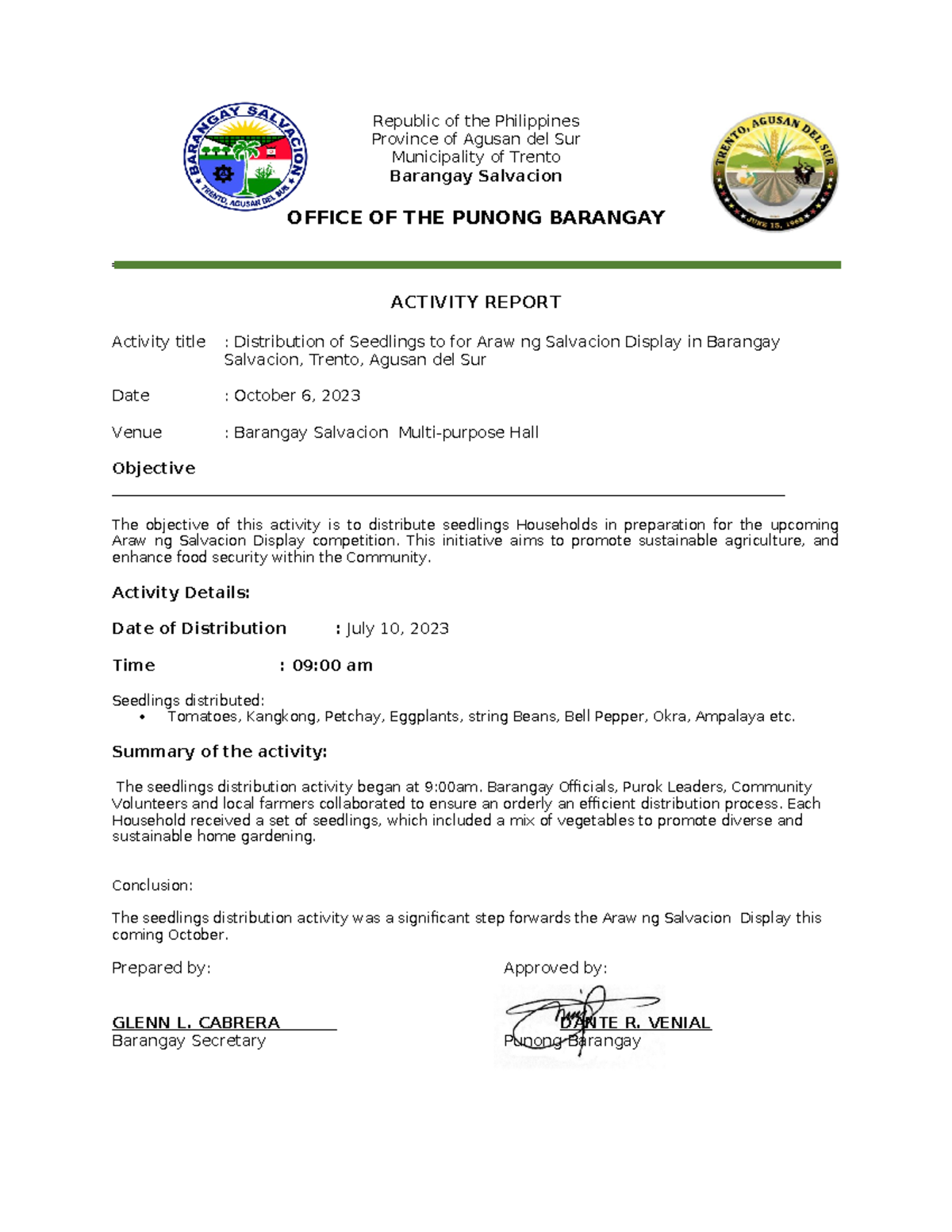 Activity Report- Hapag - Republic of the Philippines Province of Agusan ...
