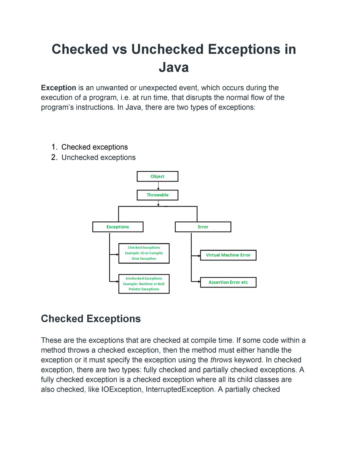 Checked vs Unchecked Exceptions in Java Checked vs Unchecked