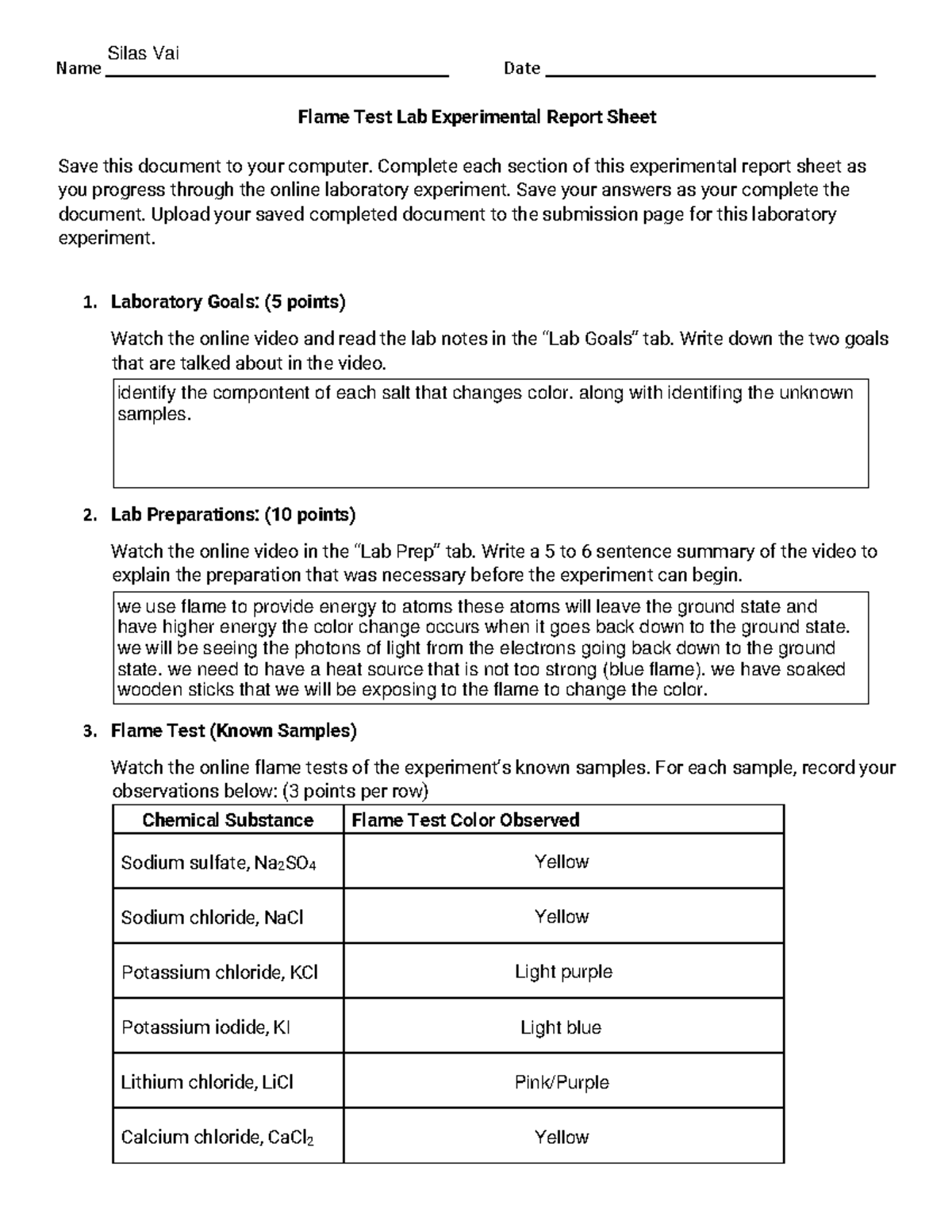 Flames+Test+Lab+Worksheet Name Date Flame Test Lab Experimental Report Sheet Save this