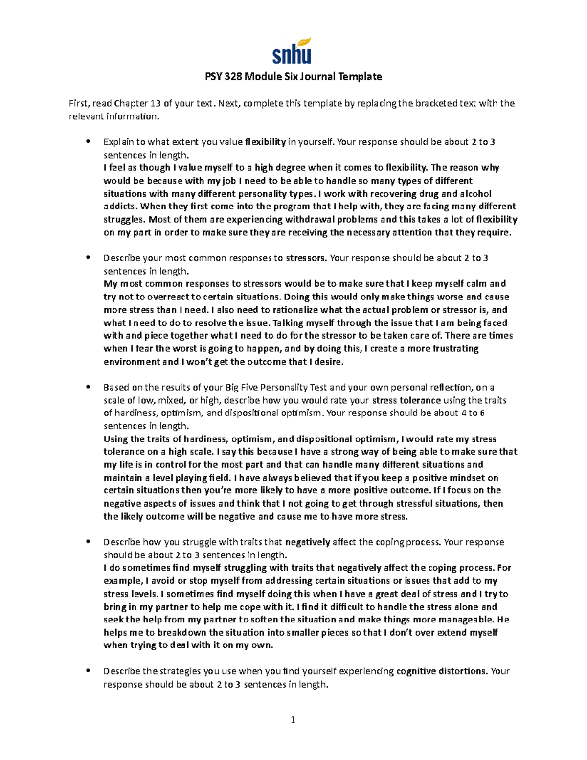 PSY 328 Module Six Journal Template 2 PSY 328 Module Six Journal 