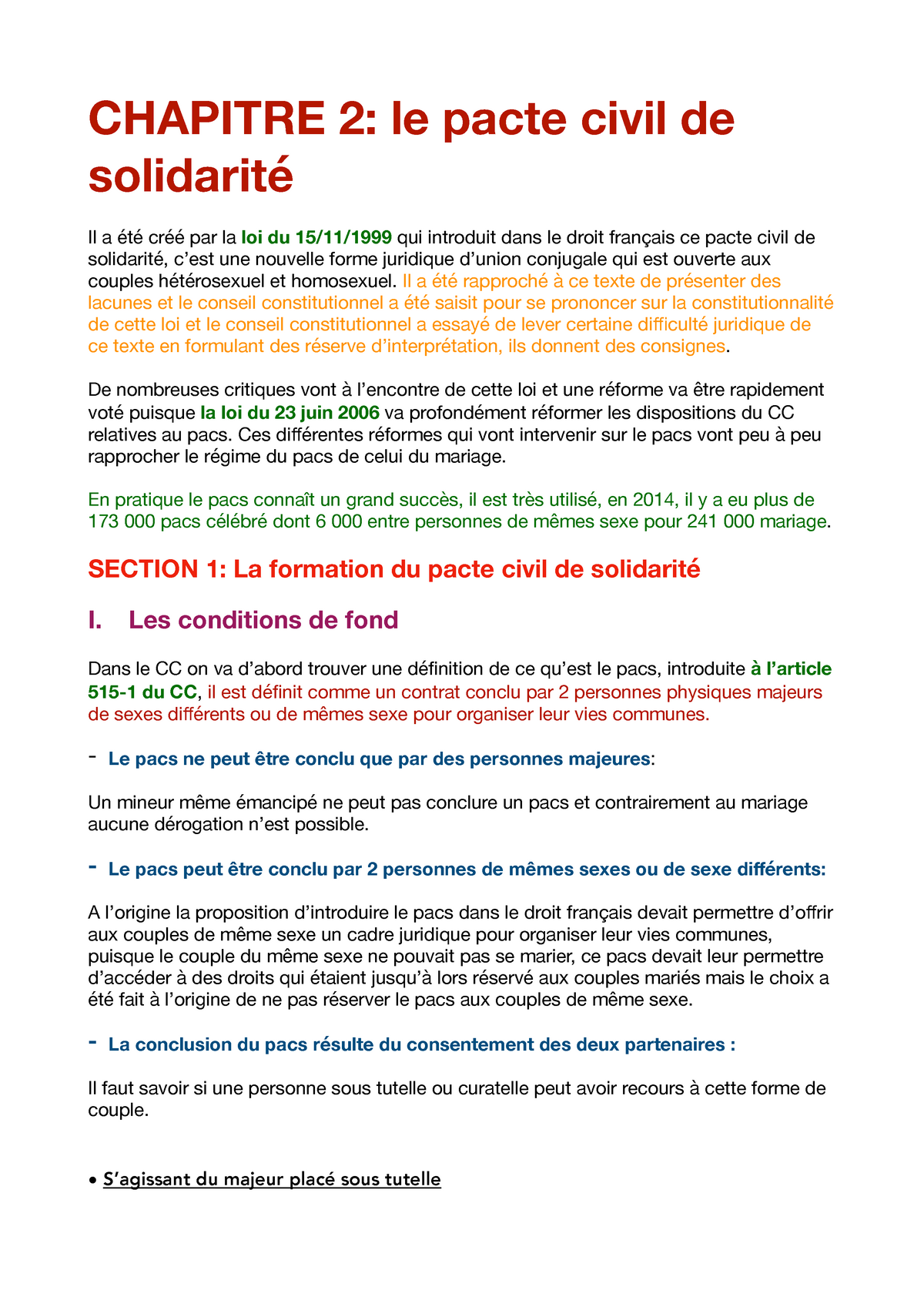 Le Pacs Notes De Cours 3 Chapitre 2 Le Pacte Civil De Solidarité