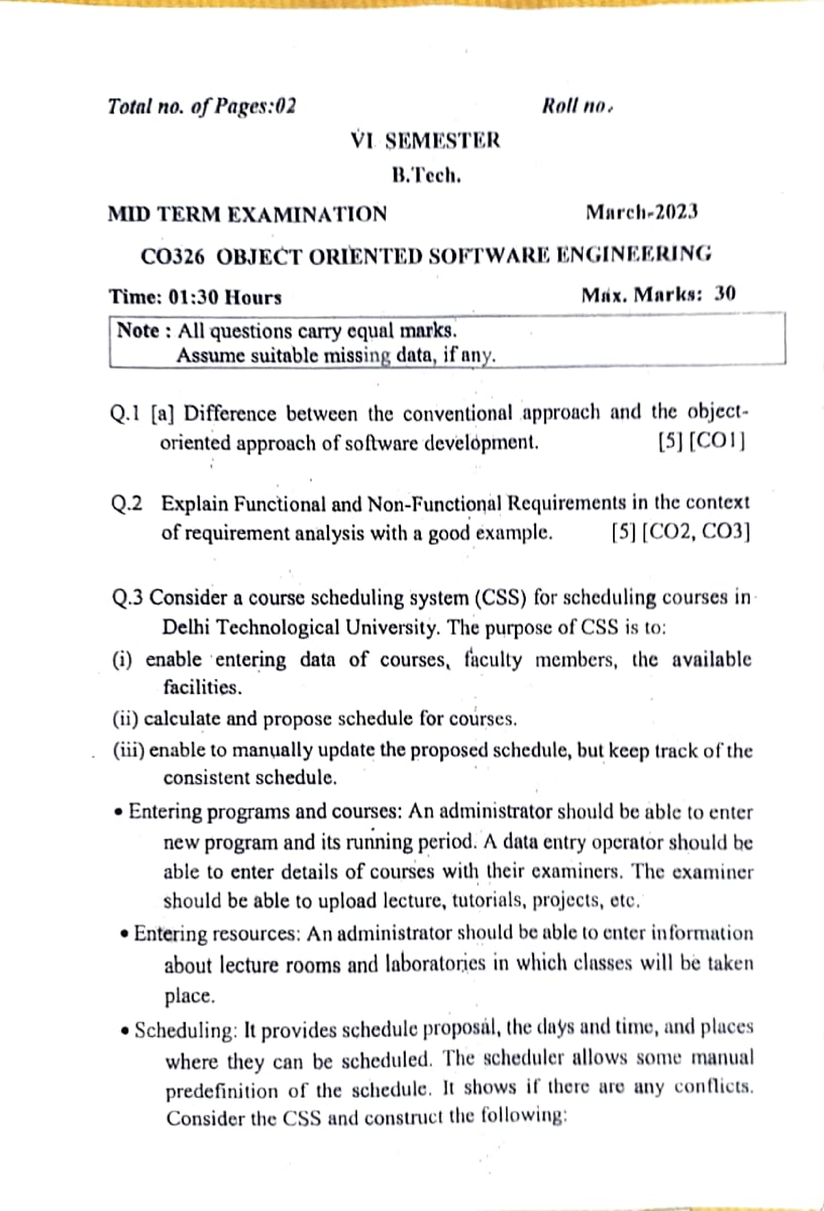 OOSE MID SEM - Mid Semester Test Paper - Total No. Of Pages: VI ...