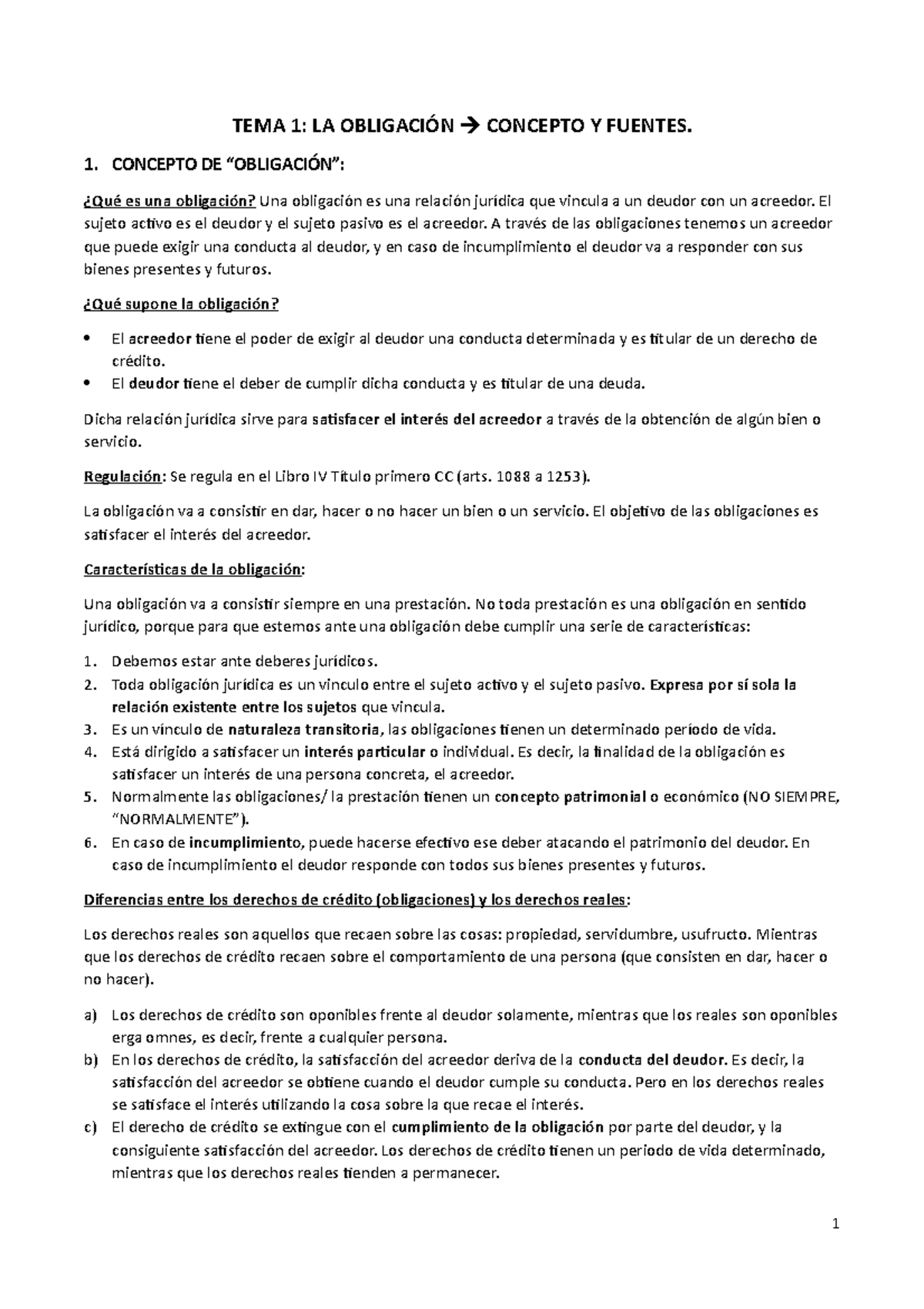 TEMA 1 COMPLETO - TEMA 1: LA OBLIGACIÓN CONCEPTO Y FUENTES. 1. CONCEPTO ...