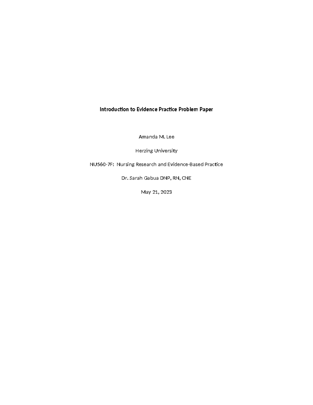 NUR560- Introduction to Evidence Practice Problem Paper - Introduction ...