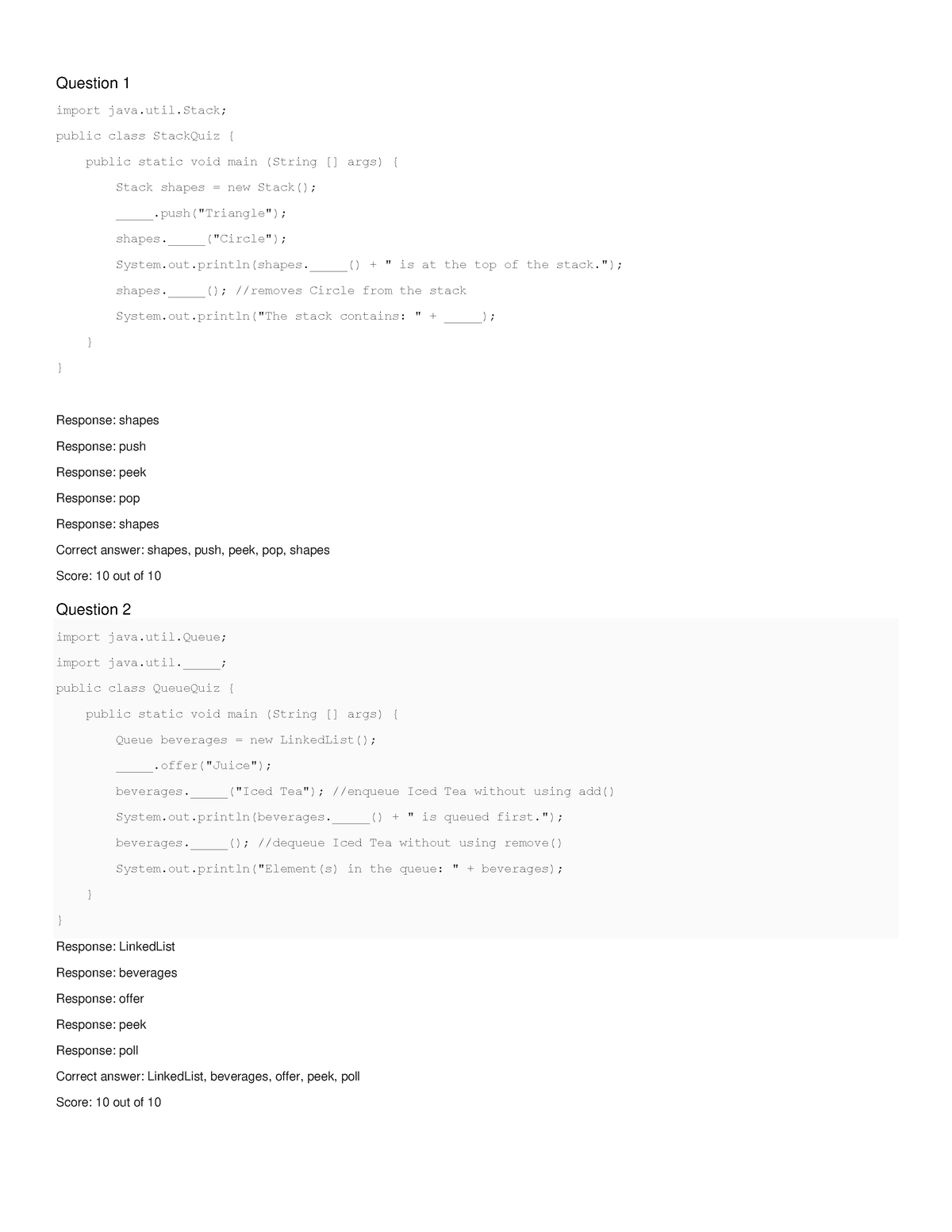 Stack Quiz 05 Elms Question 1 - Question 1 Import Java.util; Public ...