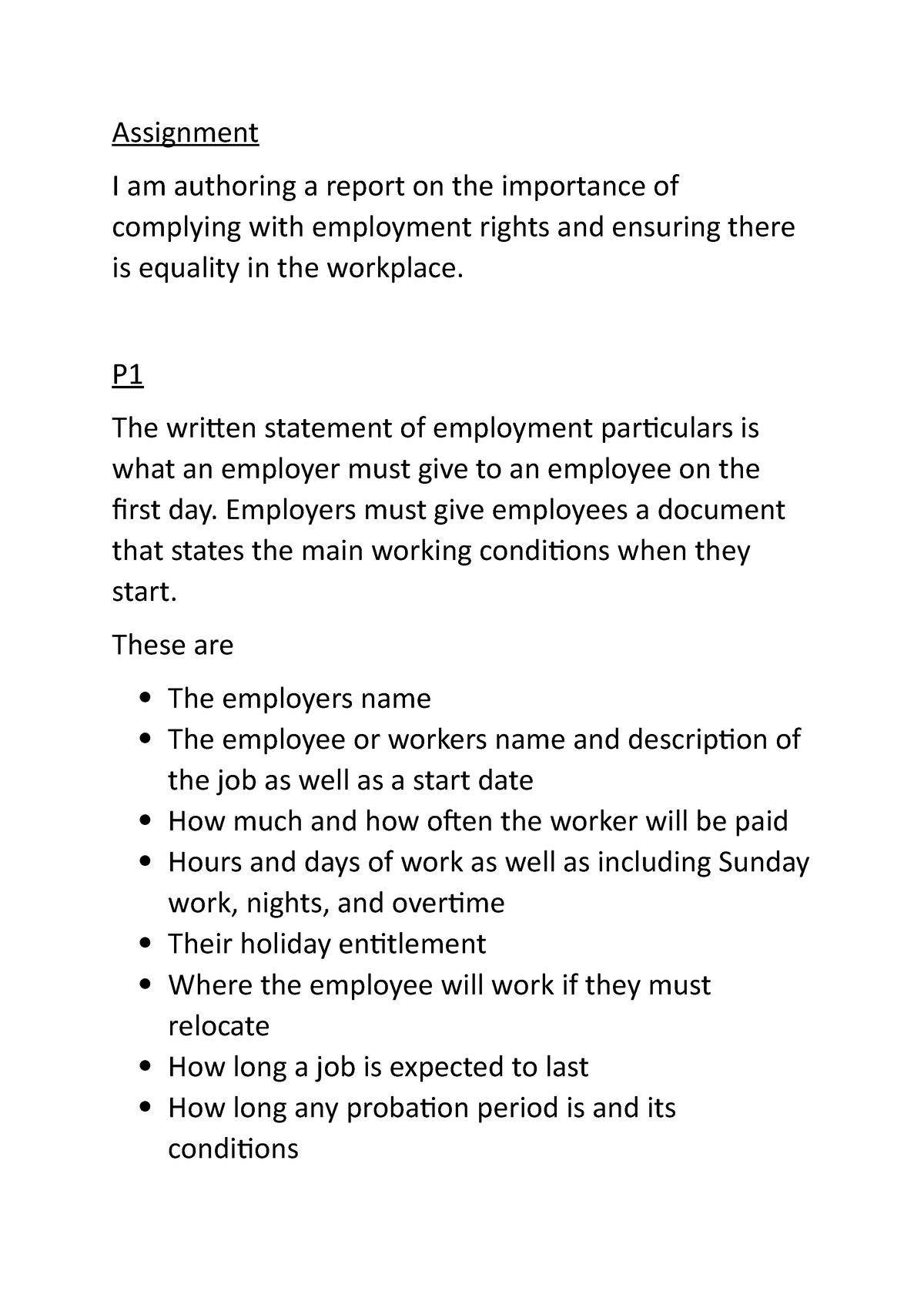 employment law assignment 1