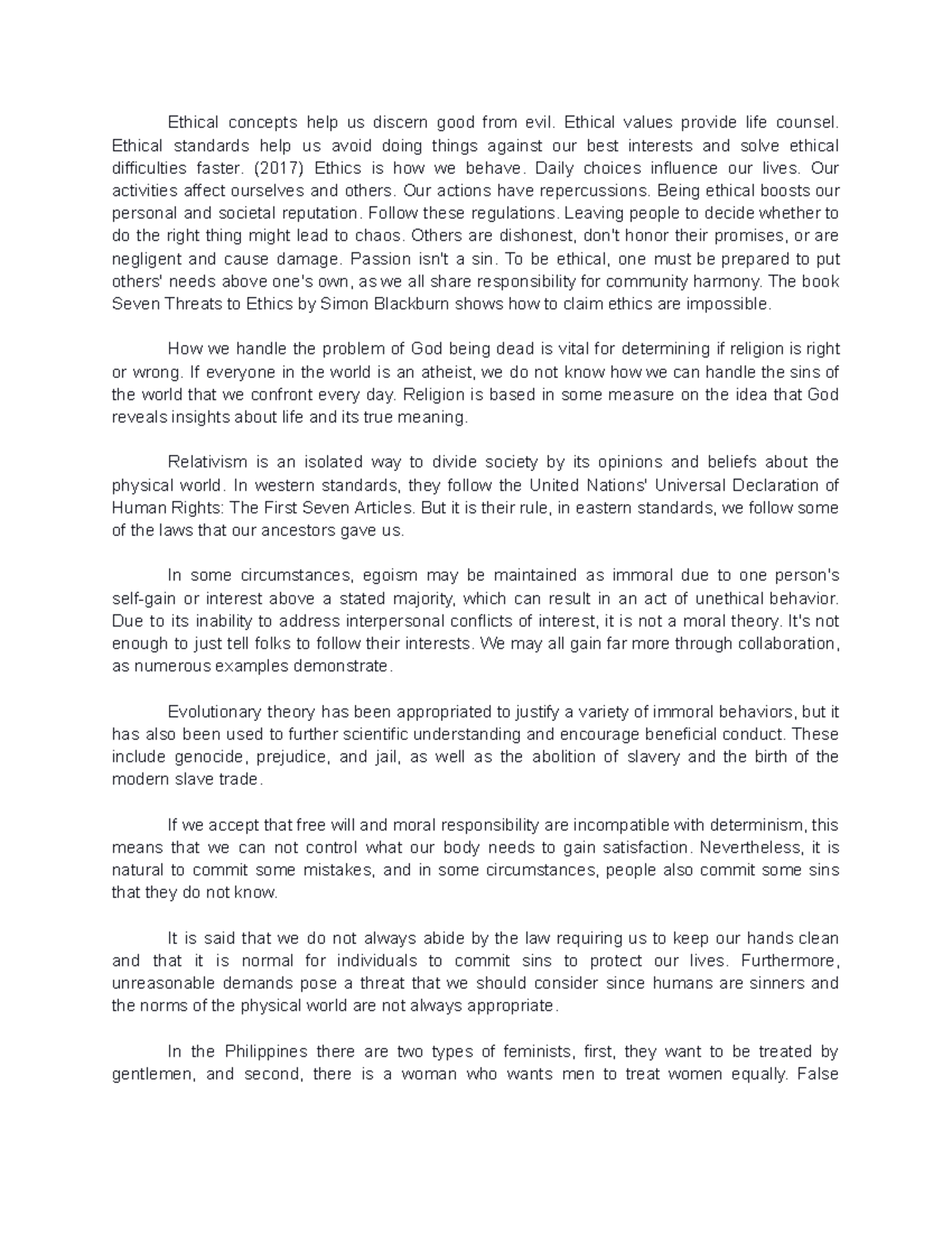 Itable Sevenessays - Reflection Paper - Ethical concepts help us ...