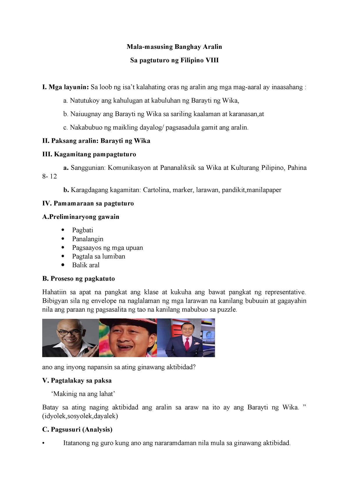 Mala Masusing 1banghay Aralin Hohay Mala Masusing Banghay Aralin Sa Pagtuturo Ng Filipino Viii 1209