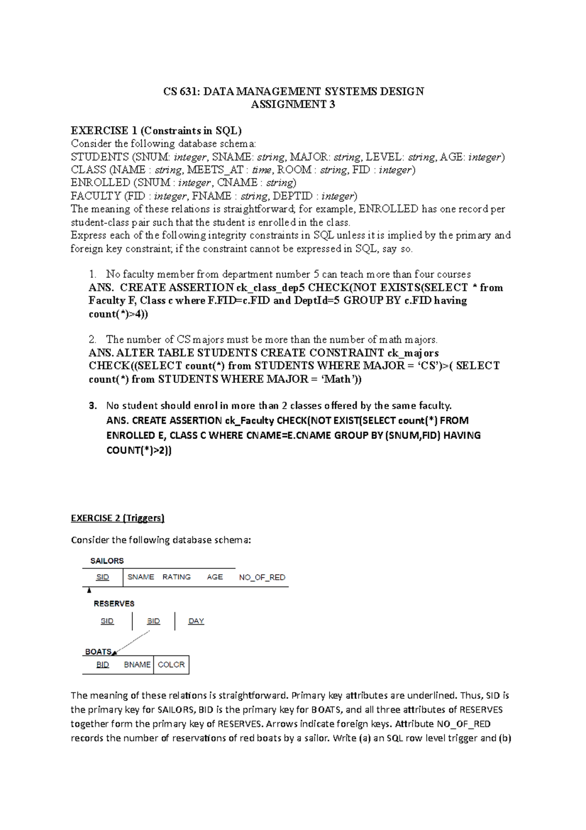 Assignment 3 Cs 631 Data Management Systems Design Assignment 3 Exercise 1 Constraints In Assignment 3 Cs 631 Data Management Systems Design Assignment 3 Exercise 1 Constraints In