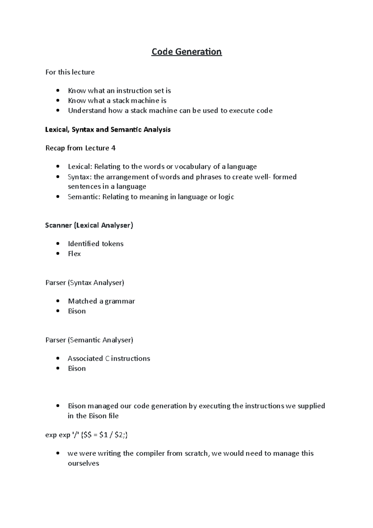 Code Generation - COMP1820 - GRE - Studocu
