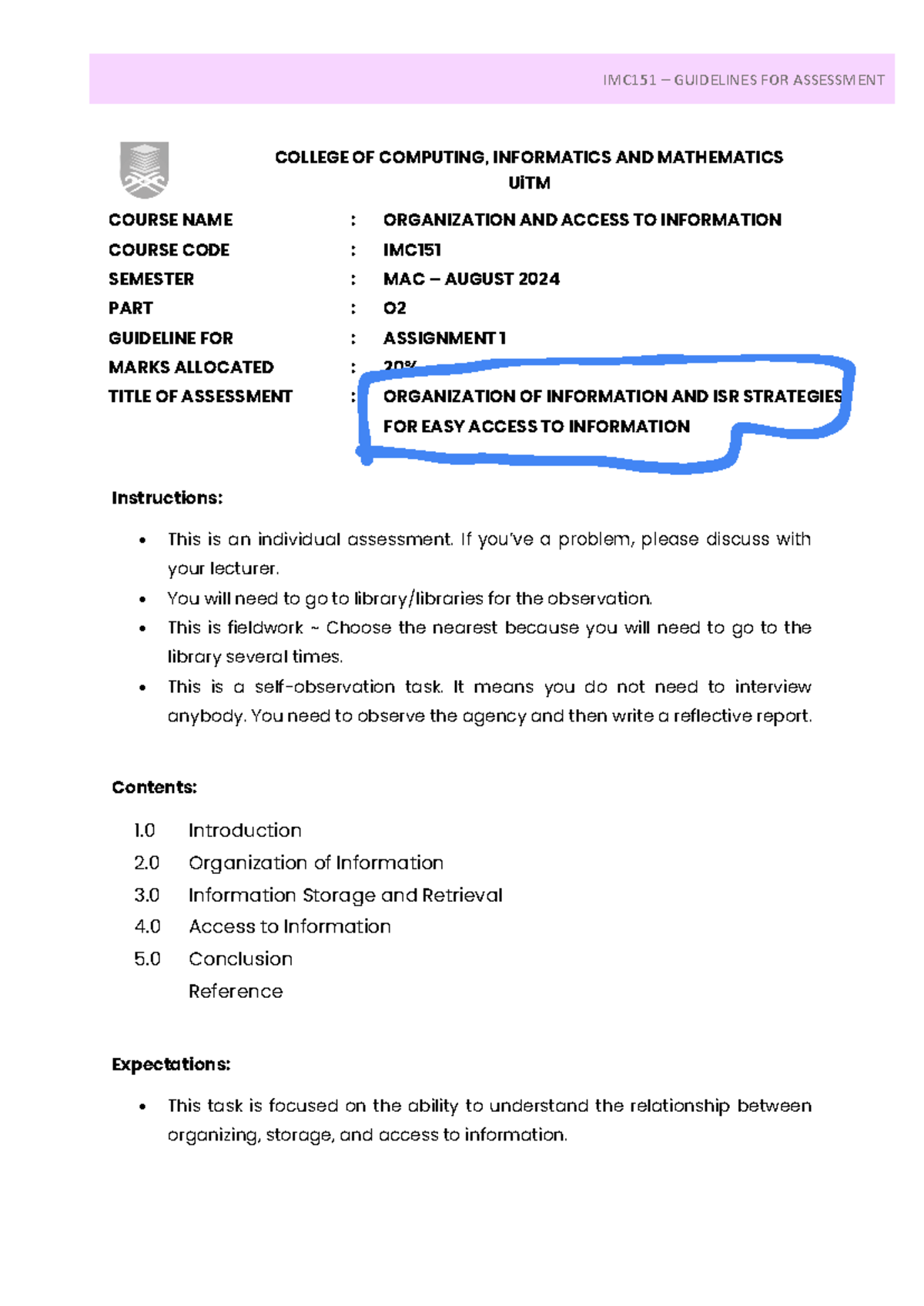Guidelines for Assignment 1 - COLLEGE OF COMPUTING, INFORMATICS AND ...