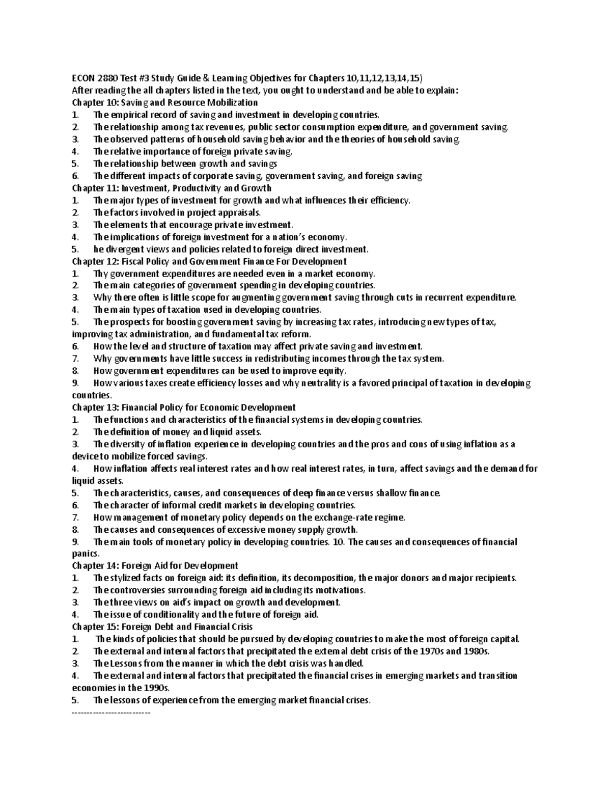 ECON 3880 Test 3 Study Guide - ECON 2880 Test #3 Study Guide & Learning ...