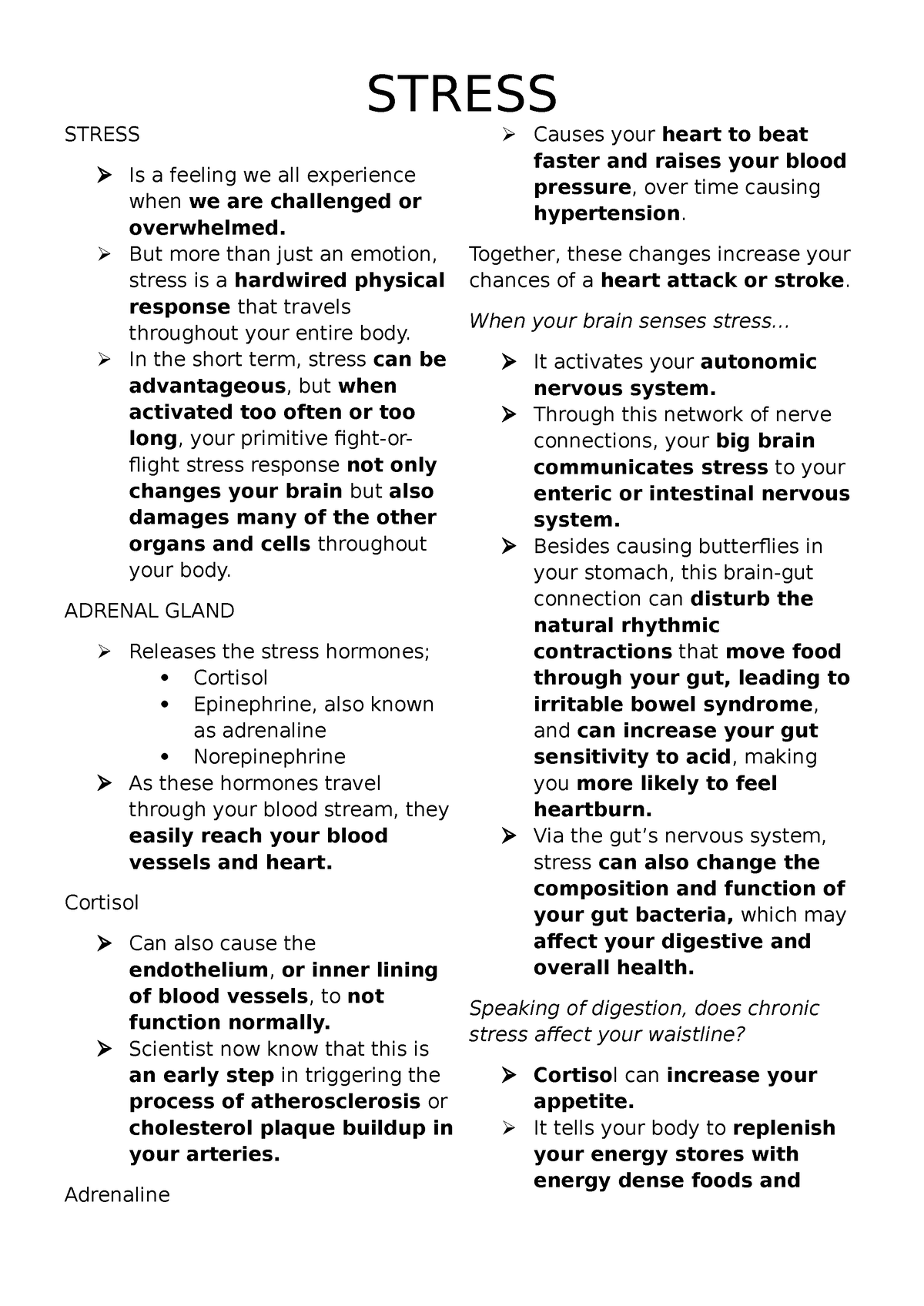 Gebng 1-3 Stress - notes to help students - STRESS STRESS Is a feeling ...