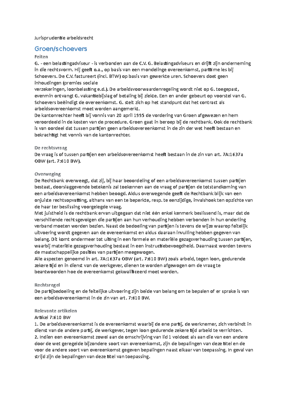 Jurisprudentie Arbeidsrecht - Jurisprudentie Arbeidsrecht Groen ...