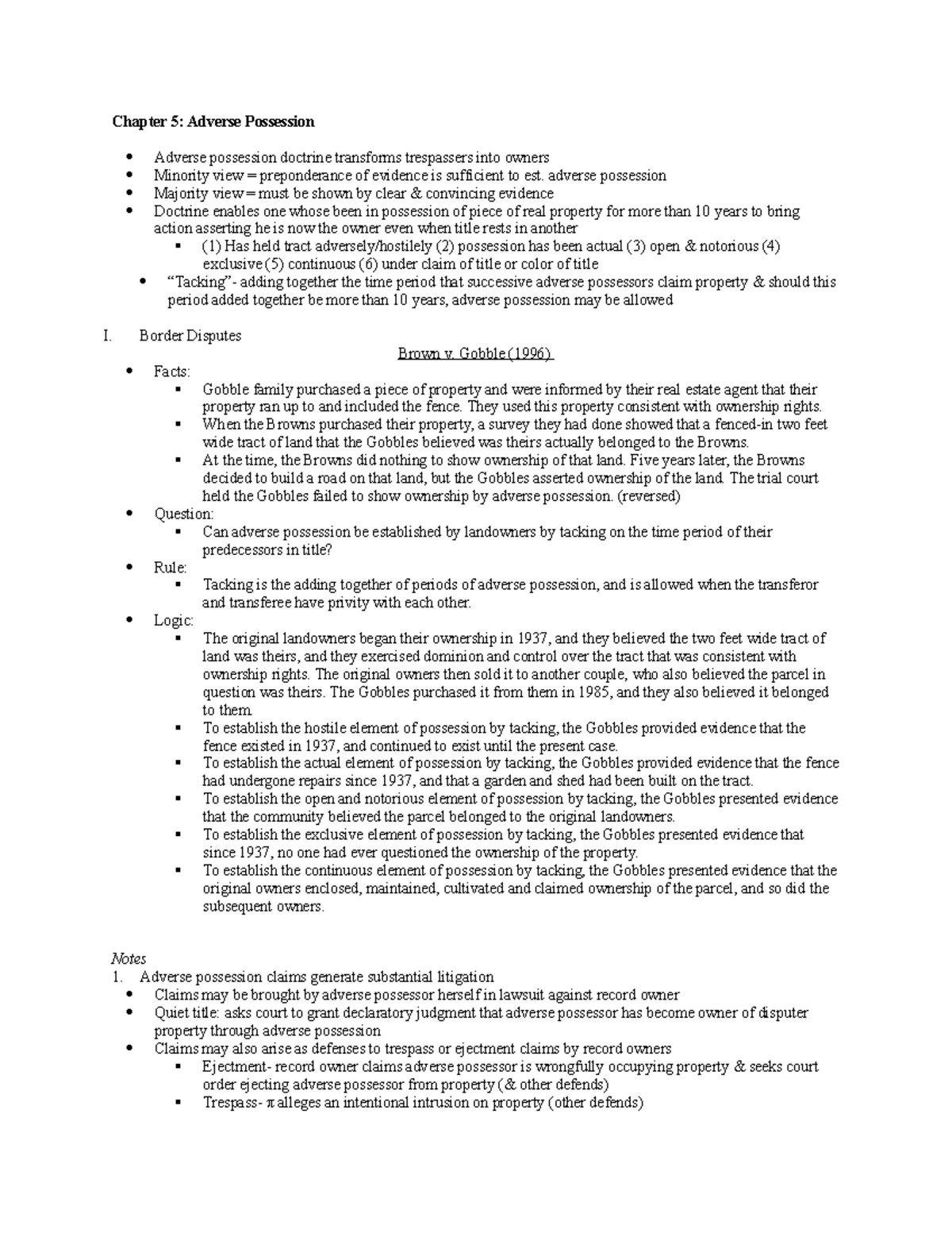 Reading 4 - Chapter 5: Adverse Possession Adverse possession doctrine ...