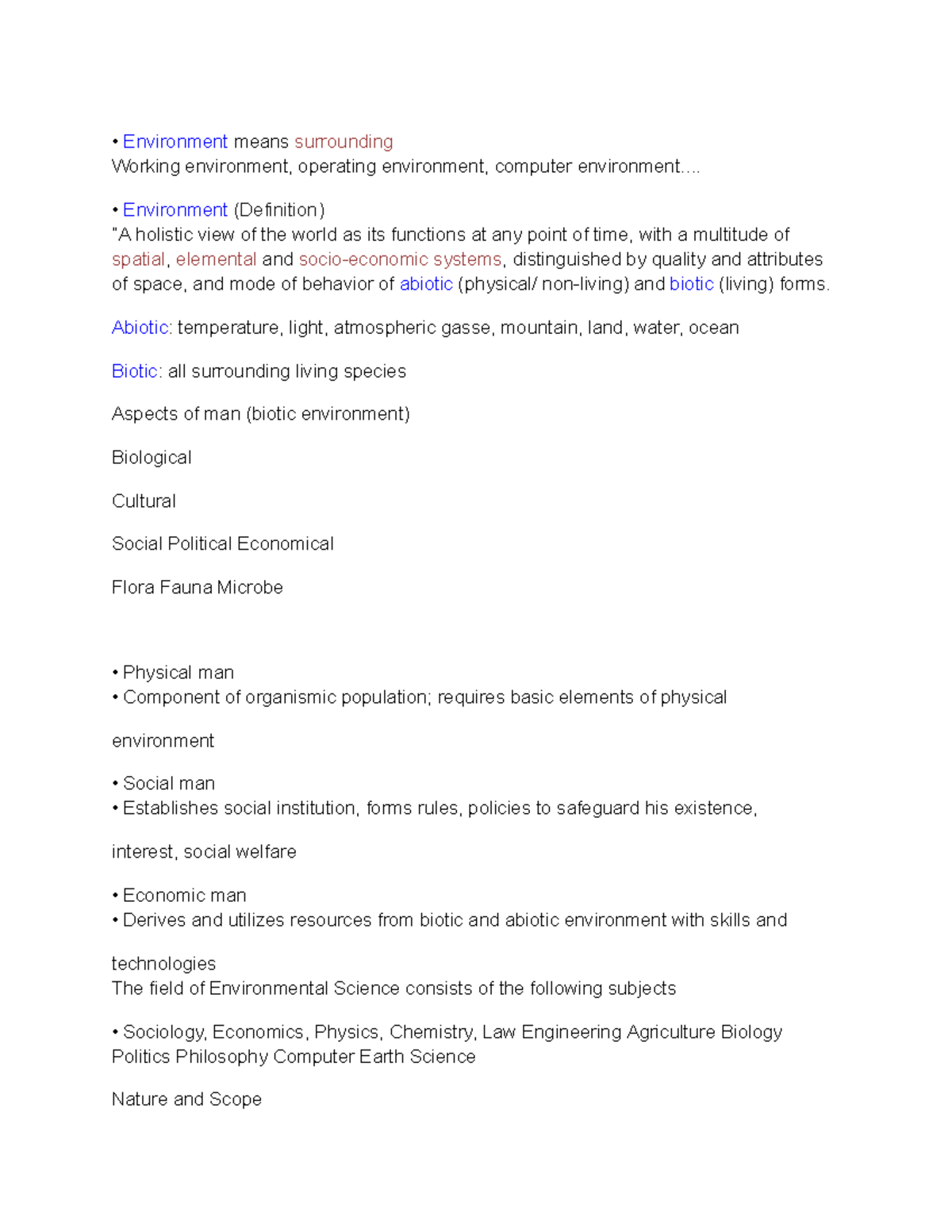 Environmental Studies Notes 1 Environment Means Surrounding Working
