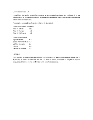 Informe NIA 710 Primera Auditoría - Auditores y consultores, S. MEDEC ...