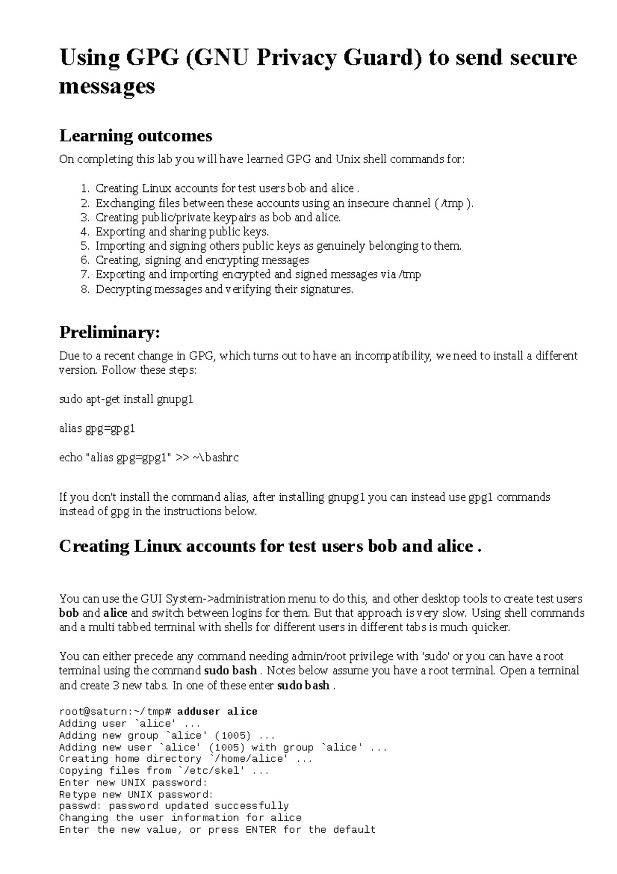 Wk2 Simple Use Of GPG Create public and private key, export and
