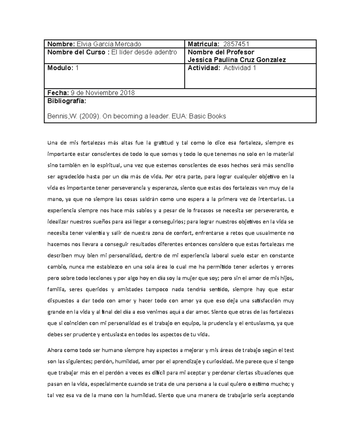 Actividad 1 el lider desde dentro - Nombre: Elvia García Mercado ...