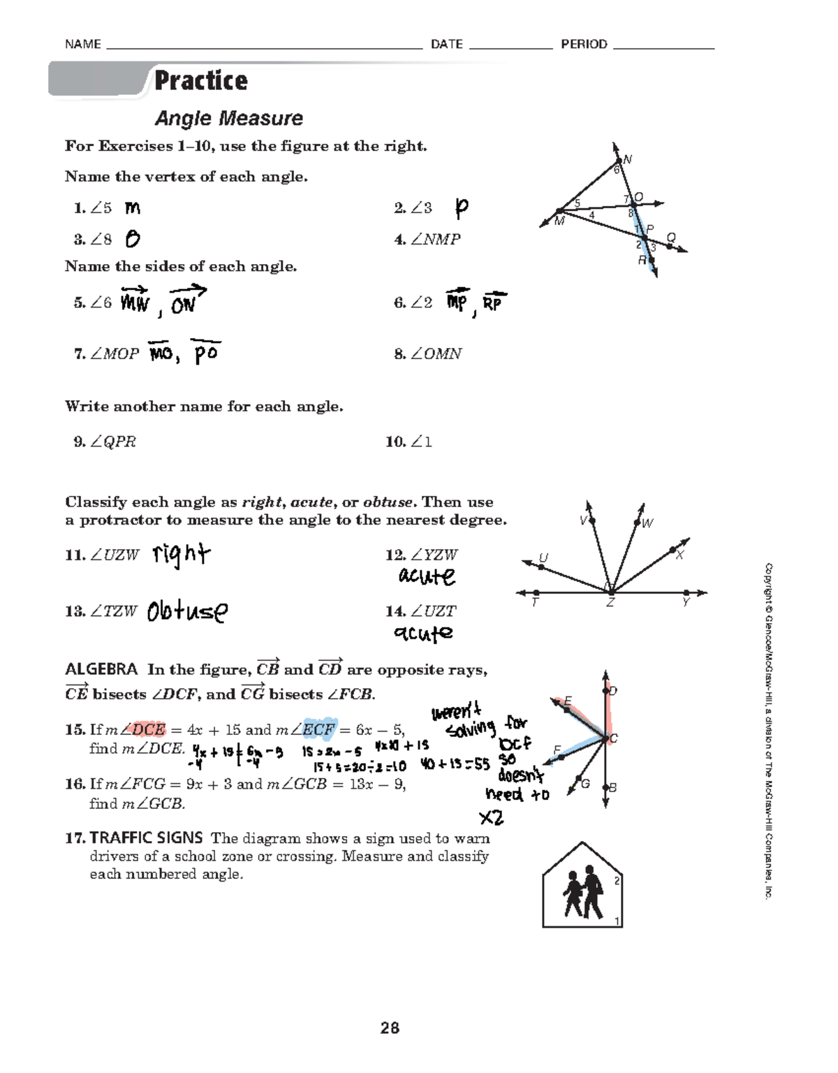 Angle measurement - Copyright © Glencoe/McGraw-Hill, a division of The ...