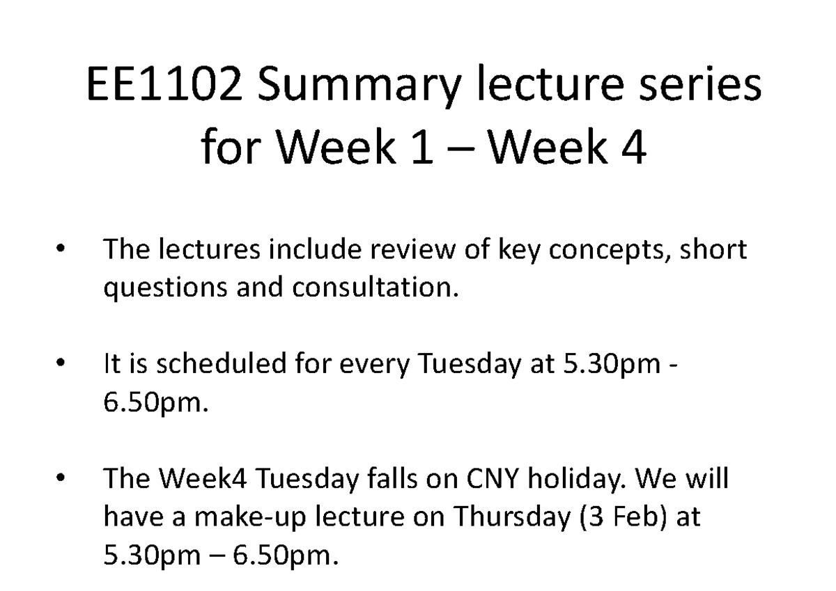 Summary Week 01 - aaaaaaaaaaaaaaaaaaaaaaaaa - EE1102 Summary lecture ...