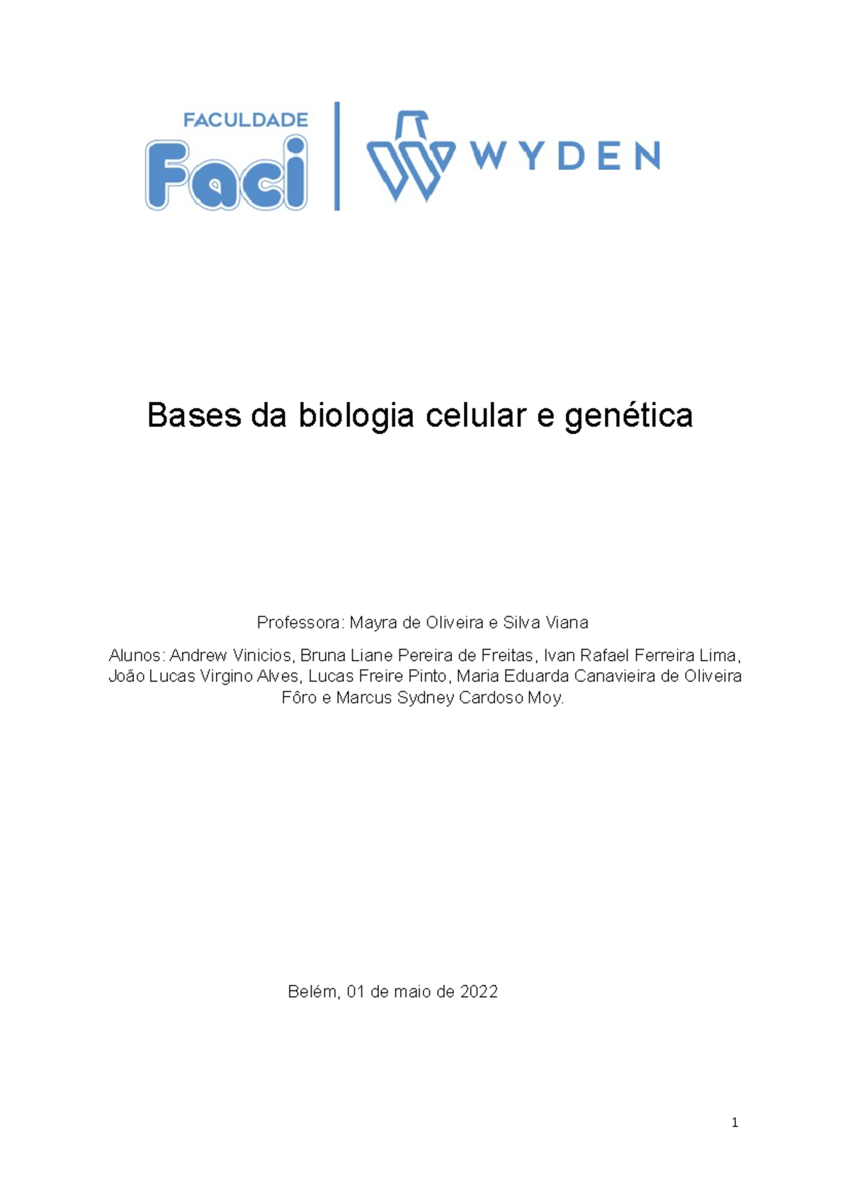 Trabalho de bases da biologia celular e geneica - Bases da biologia ...