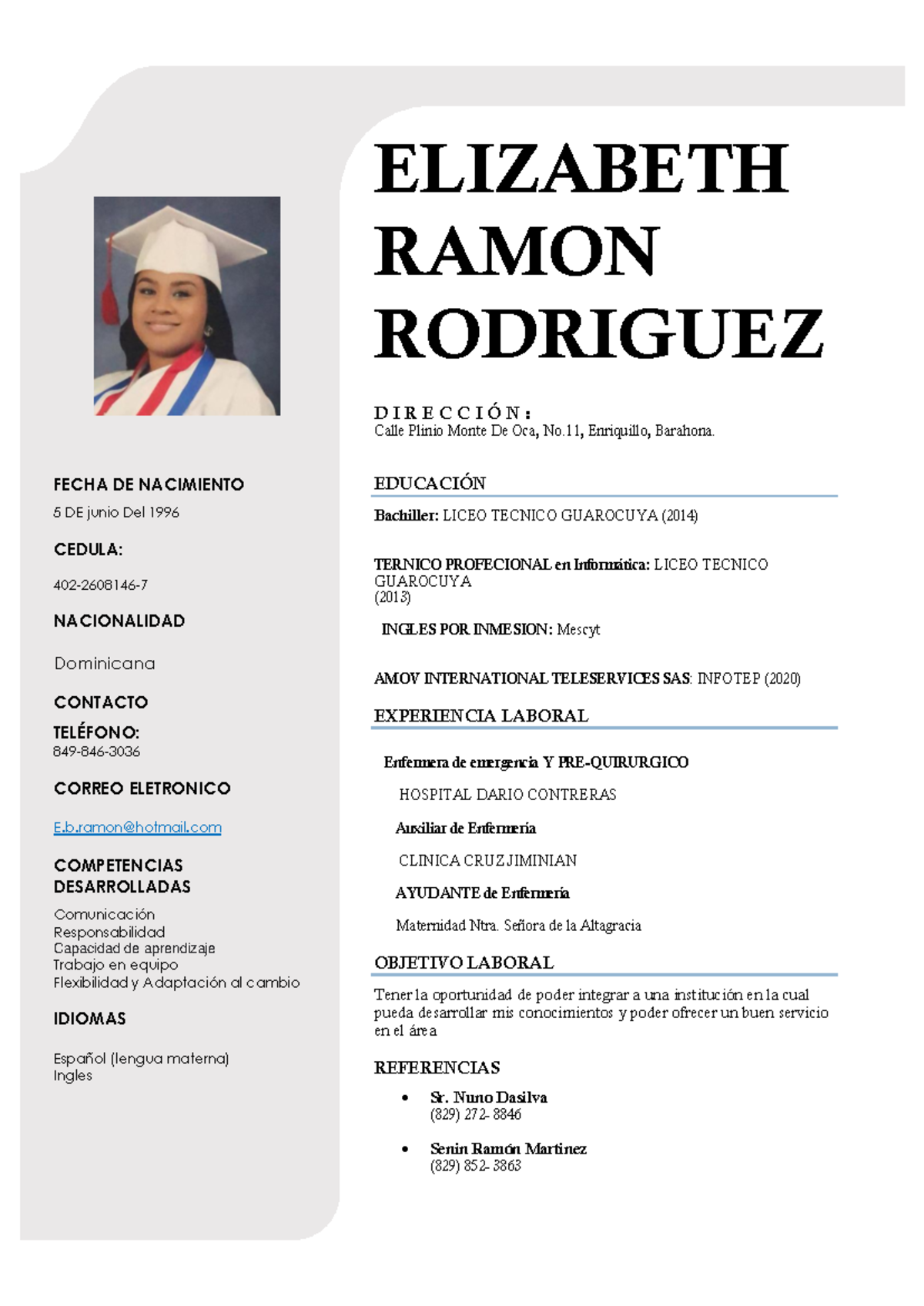 Curriculum Elizabeth Ramon Rodriguez - ELIZABETH RAMON RODRIGUEZ D I R ...