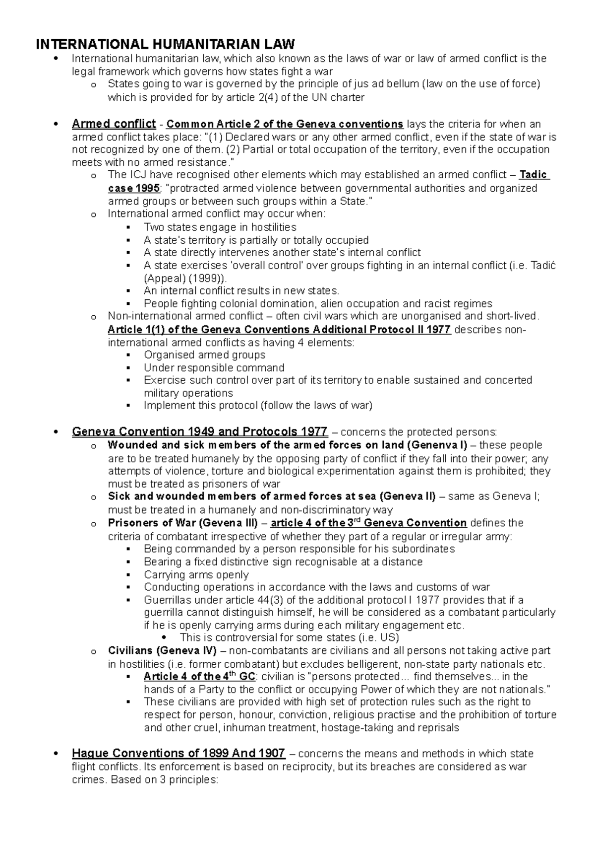 International Humanitarian LAW INTERNATIONAL HUMANITARIAN LAW