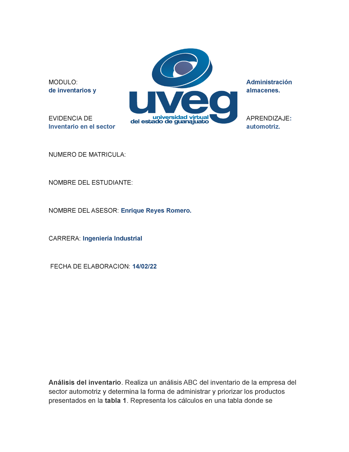 Inventario Del Sector Automotriz Uveg Modulo Administración De Inventarios Y Almacenes 4406