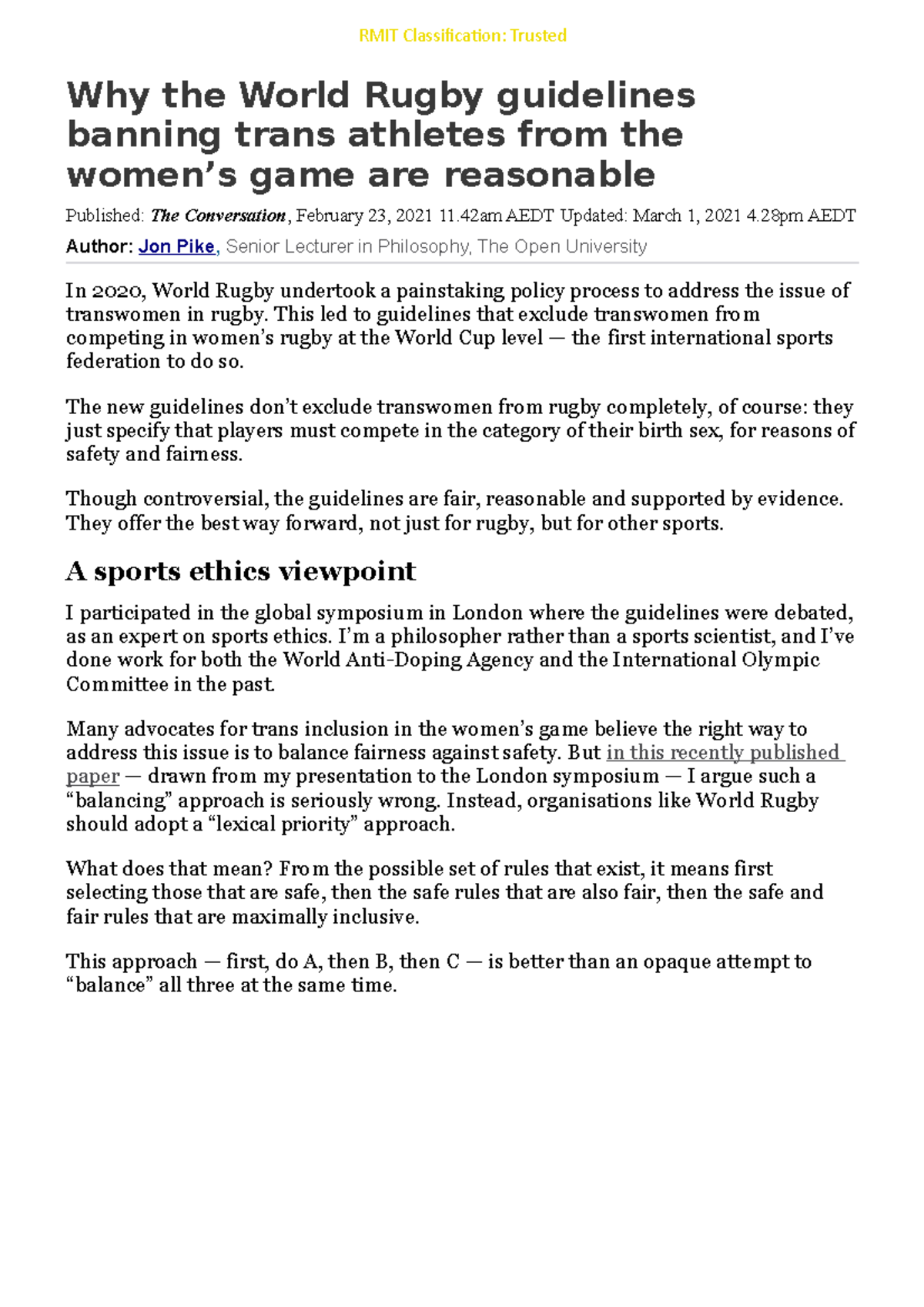 Why the World Rugby guidelines banning trans athletes from the women1