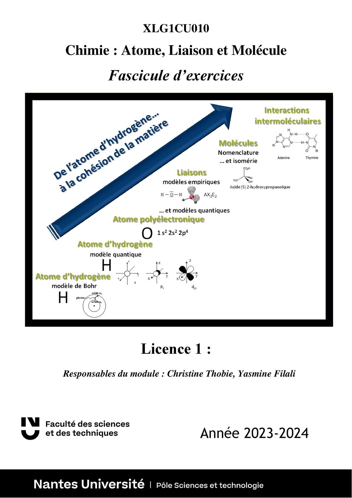 XLG1CU010 Fascicule TD 2023-2024 - XLG1CU Chimie : Atome, Liaison Et ...