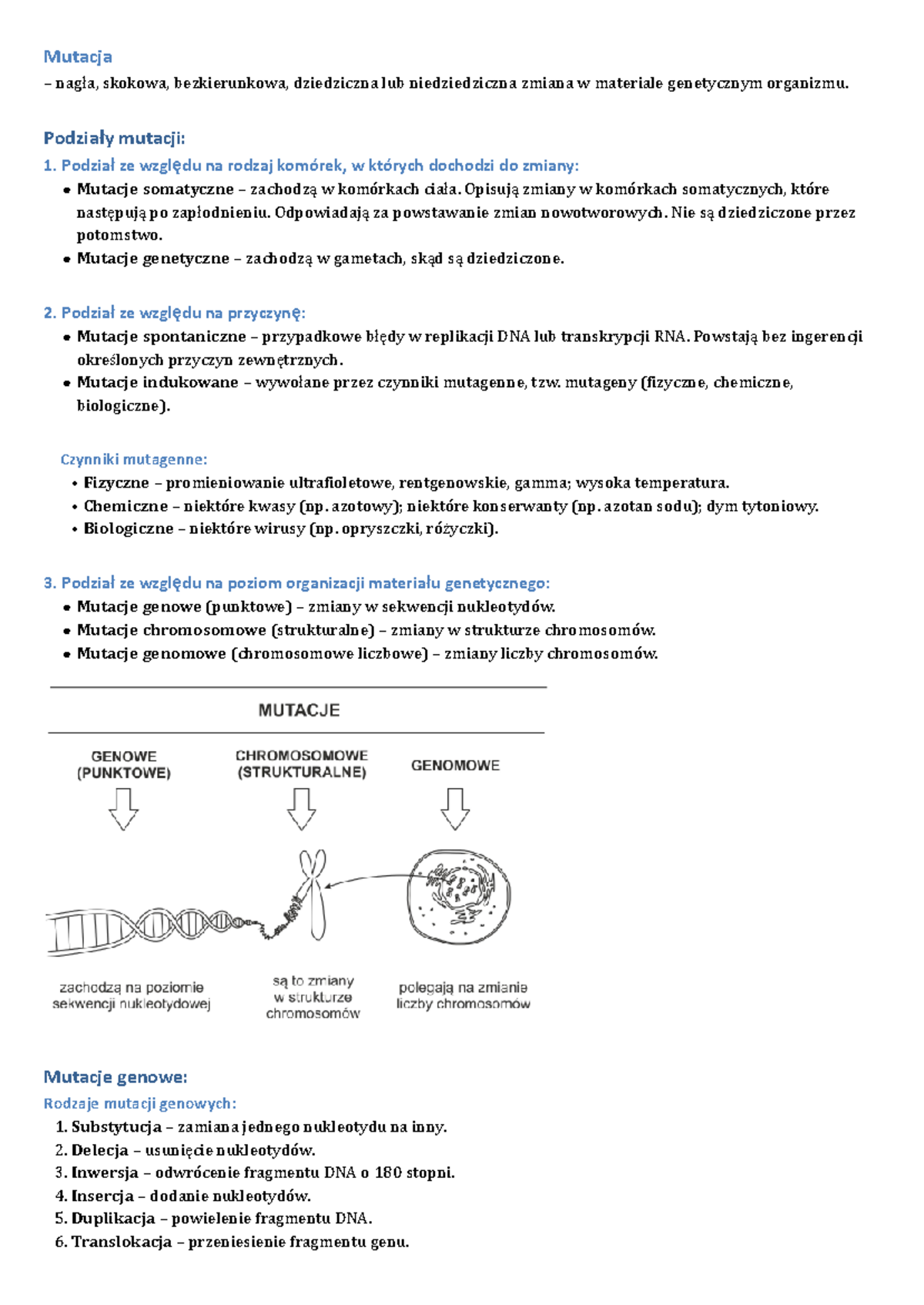Biologia – Mutacje - Mutacja nagła, skokowa, bezkierunkowa, dziedziczna