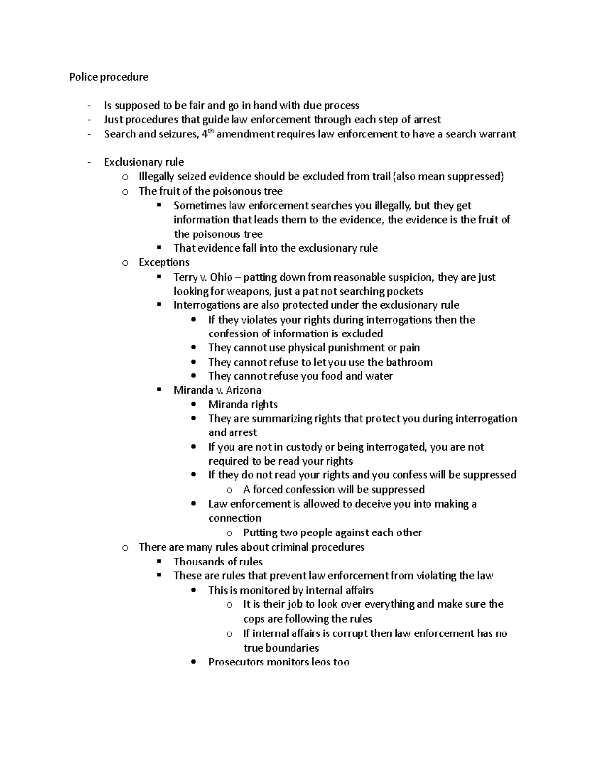 Police procedure - Typed notes from live lecture taught by professor ...