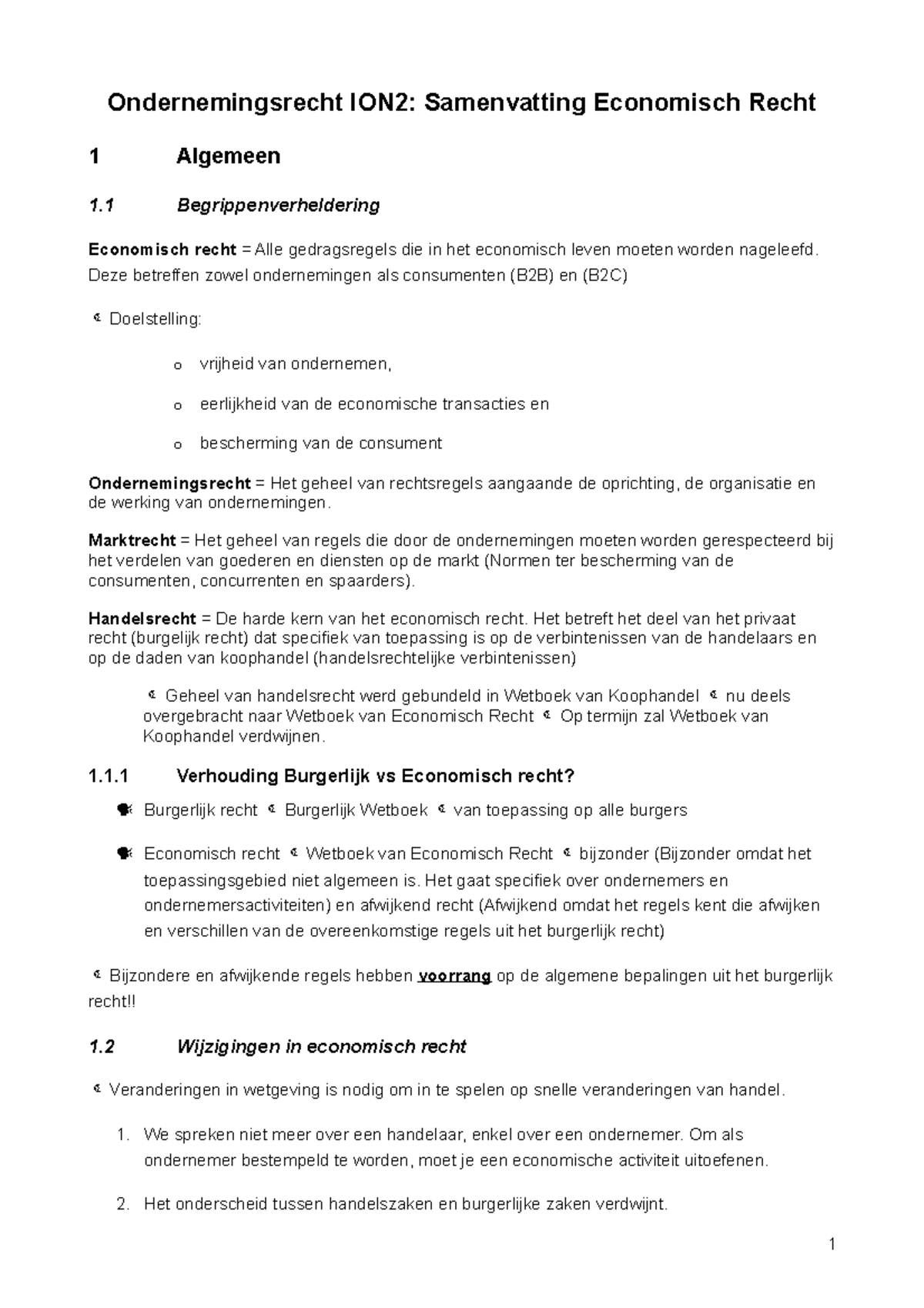 Economisch Recht - Ondernemingsrecht ION2: Samenvatting Economisch ...