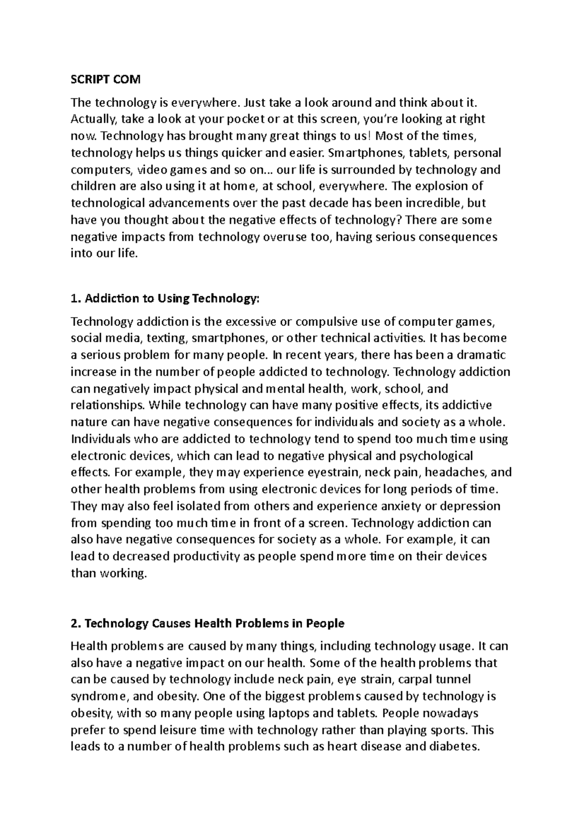 Script COM 2 - SCRIPT COM The technology is everywhere. Just take a ...