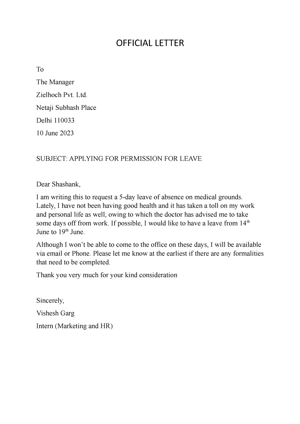 Formal and informal Letter - OFFICIAL LETTER To The Manager Zielhoch ...