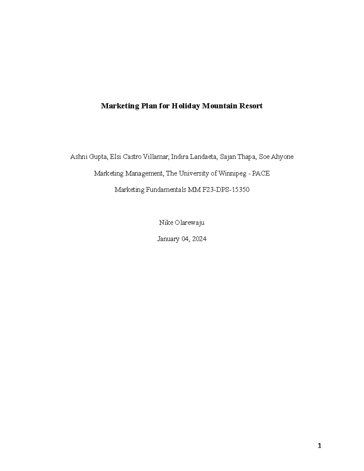 Marketing Plan-Holiday Mountain Resort - Marketing Plan for Holiday ...