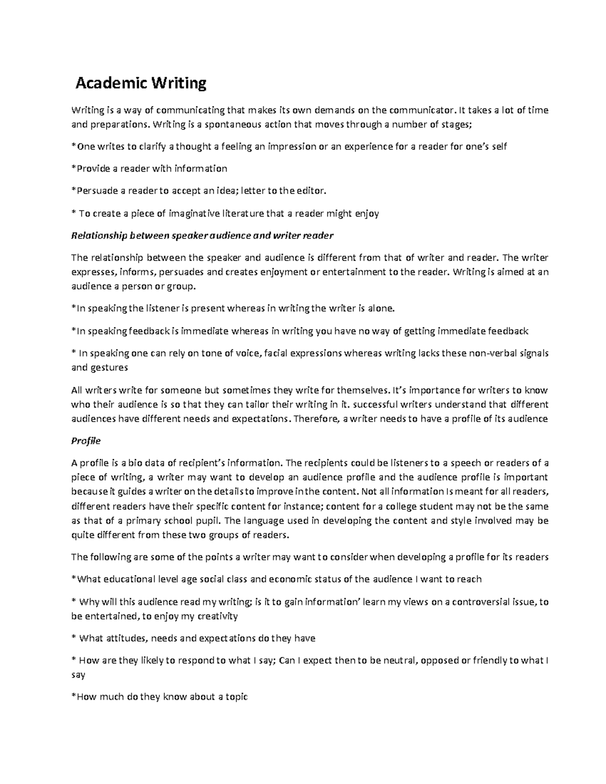 Academic Writing - Notes - Academic Writing Writing is a way of ...