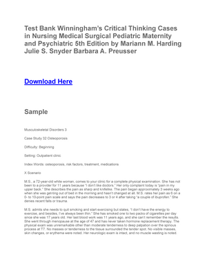 377342360 Test Bank Winningham S Critical Thinking Cases In Nursing Medical Surgical Pediatric Maternity And Psychiatric 5th Edition Mariann M Harding Julie Studocu