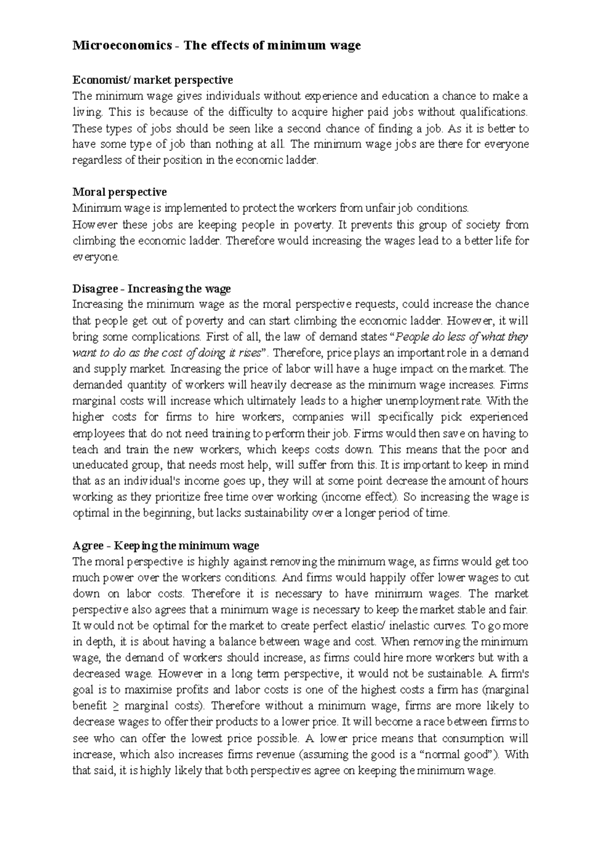 Microeconomics The effects of minimum wage Microeconomics The