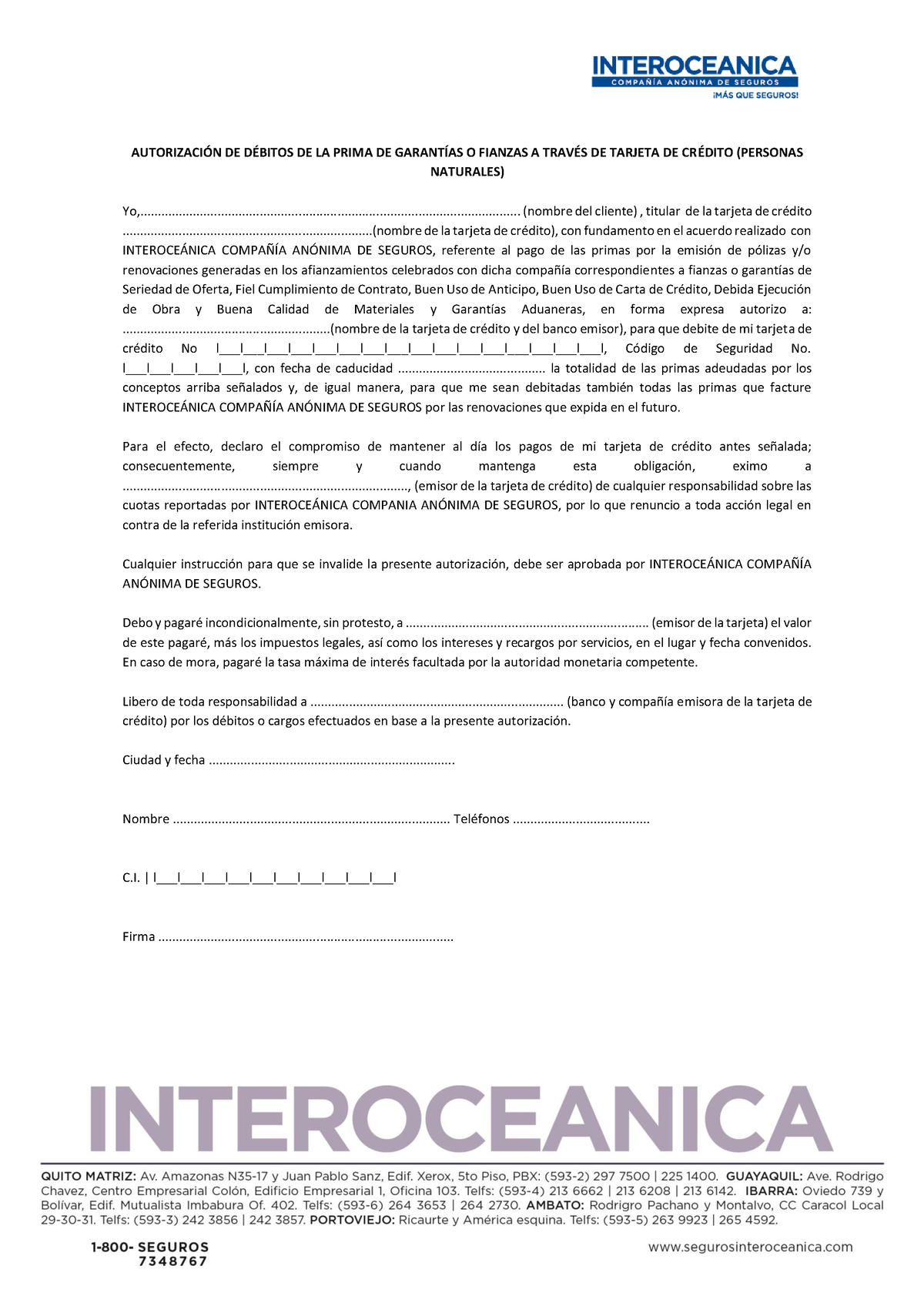 Autorización Débitos - Dfdfdfdf - AUTORIZACI”N DE D.. DE LA PRIMA DE ...