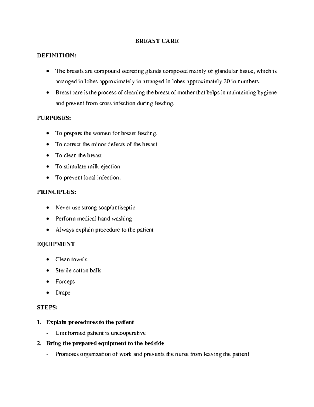 Breast CARE - NOTES - BREAST CARE DEFINITION: The breasts are compound ...