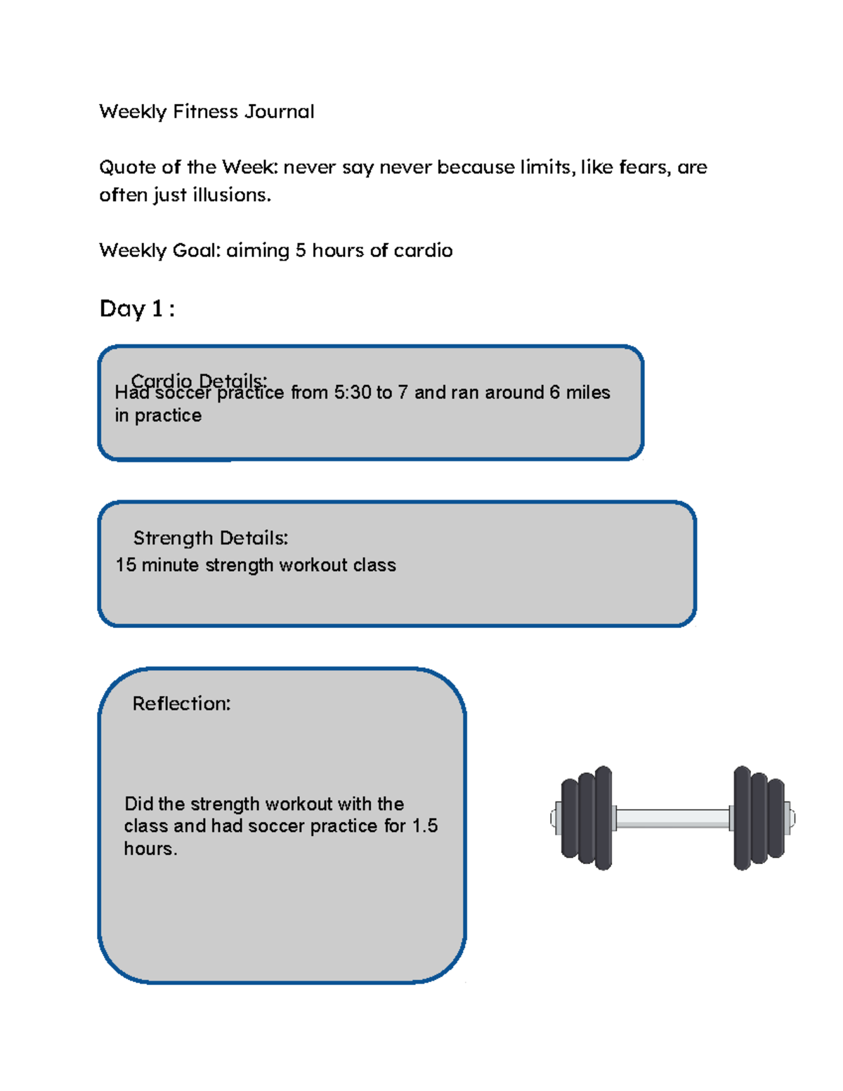 Copy of Weekly Fitness Journal - Weekly Fitness Journal Quote of the Week: never say never ...