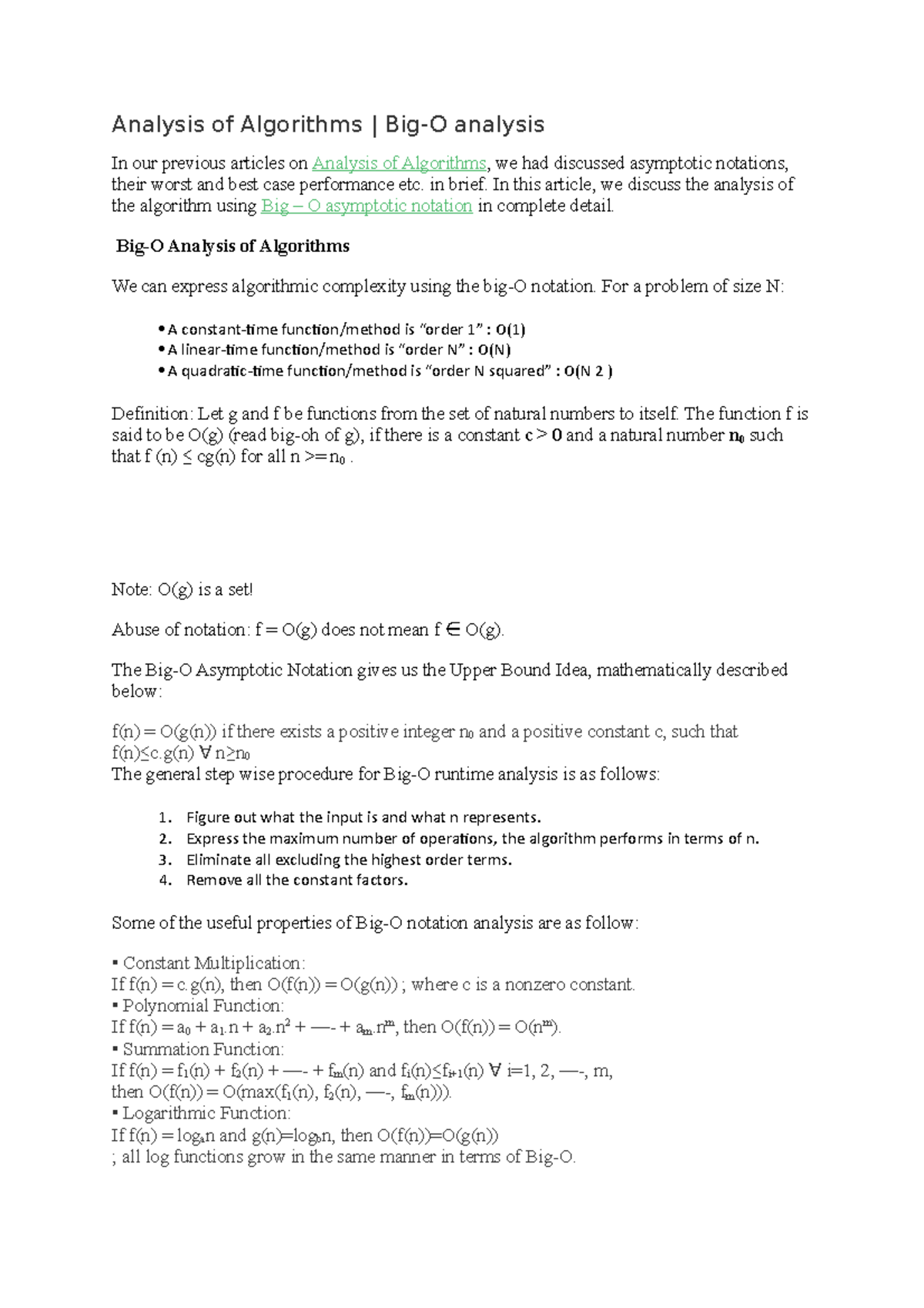 Big Oh Notation analysis - Software Engineering II - Islamia College ...