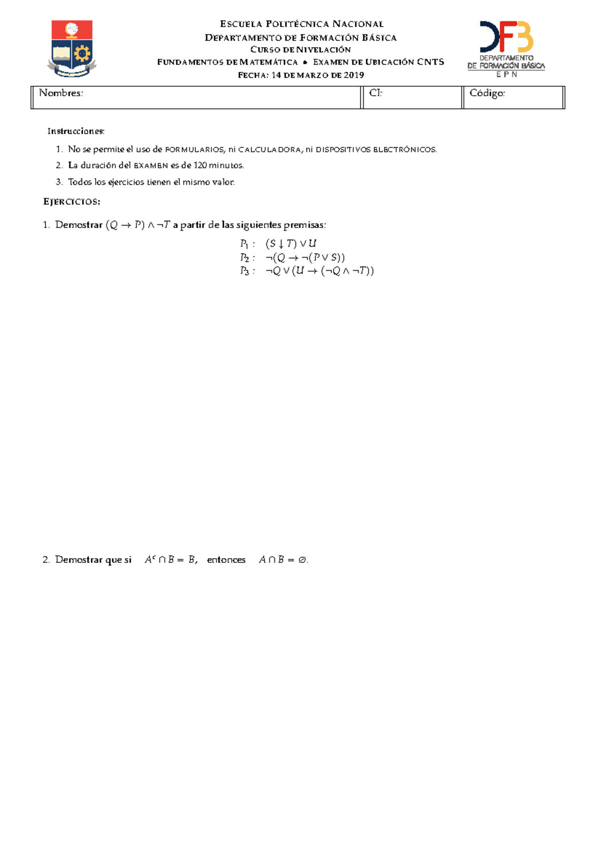 Examen Ubicacion Para Estudiantes De La Escuela Politecnica Nacional ...