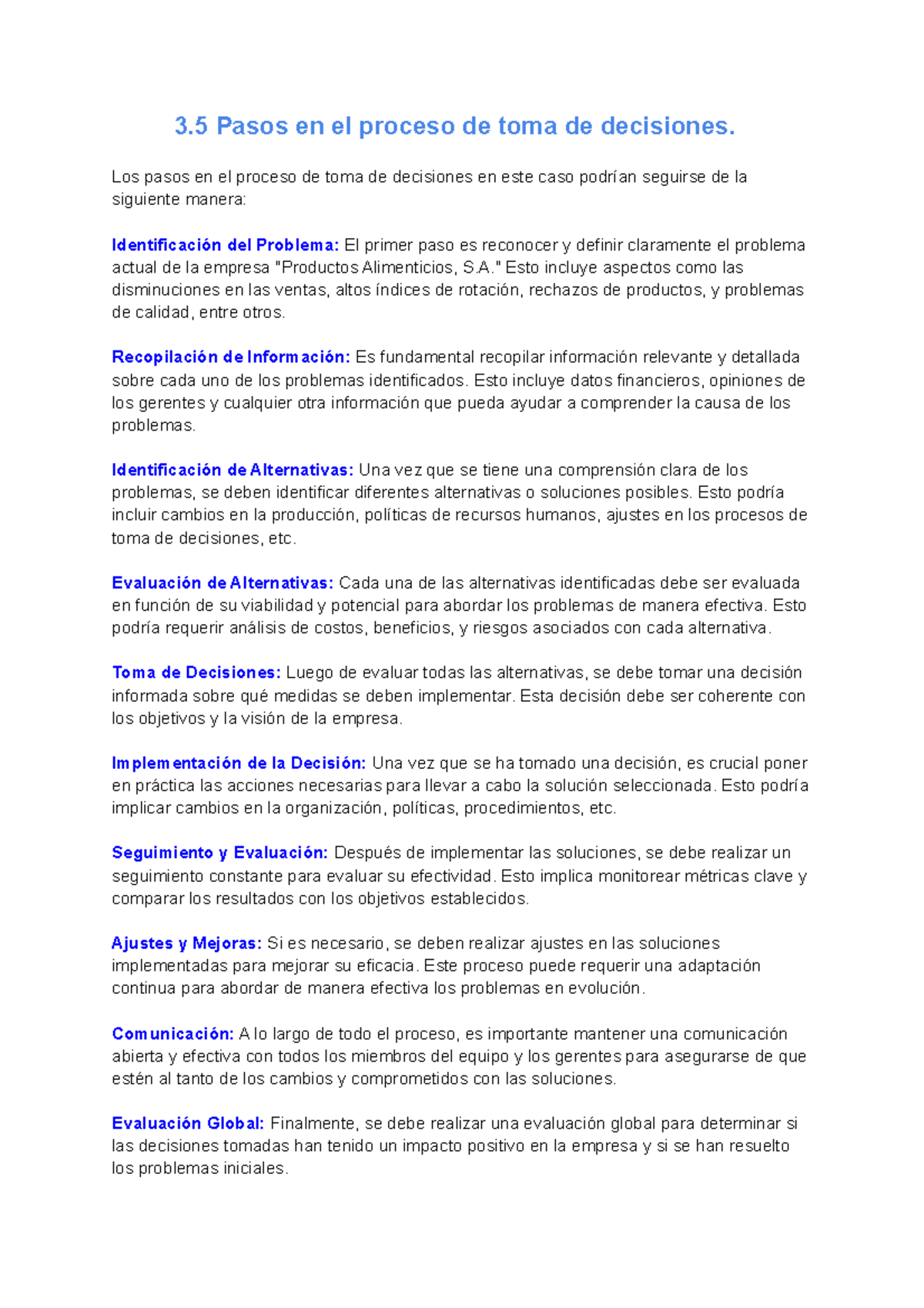 3.5 Pasos en el proceso de toma de decisiones - Los pasos en el proceso ...