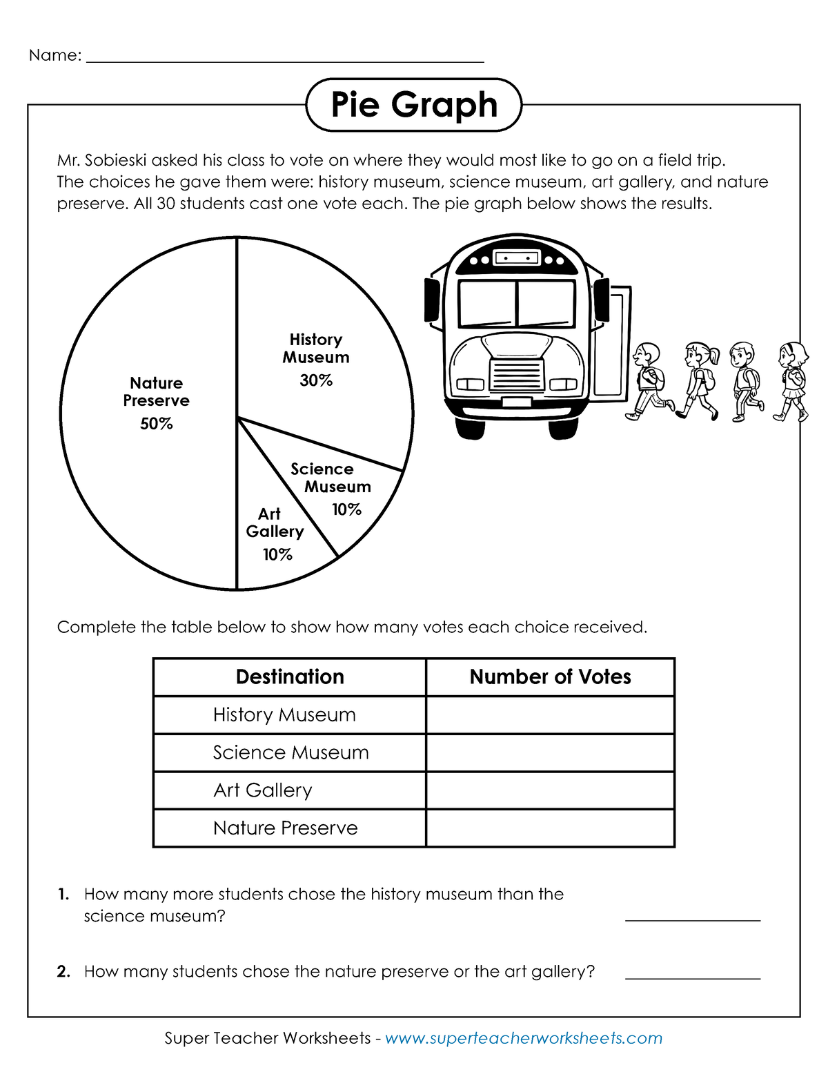 6th grade pie charts worksheet 1 - Name