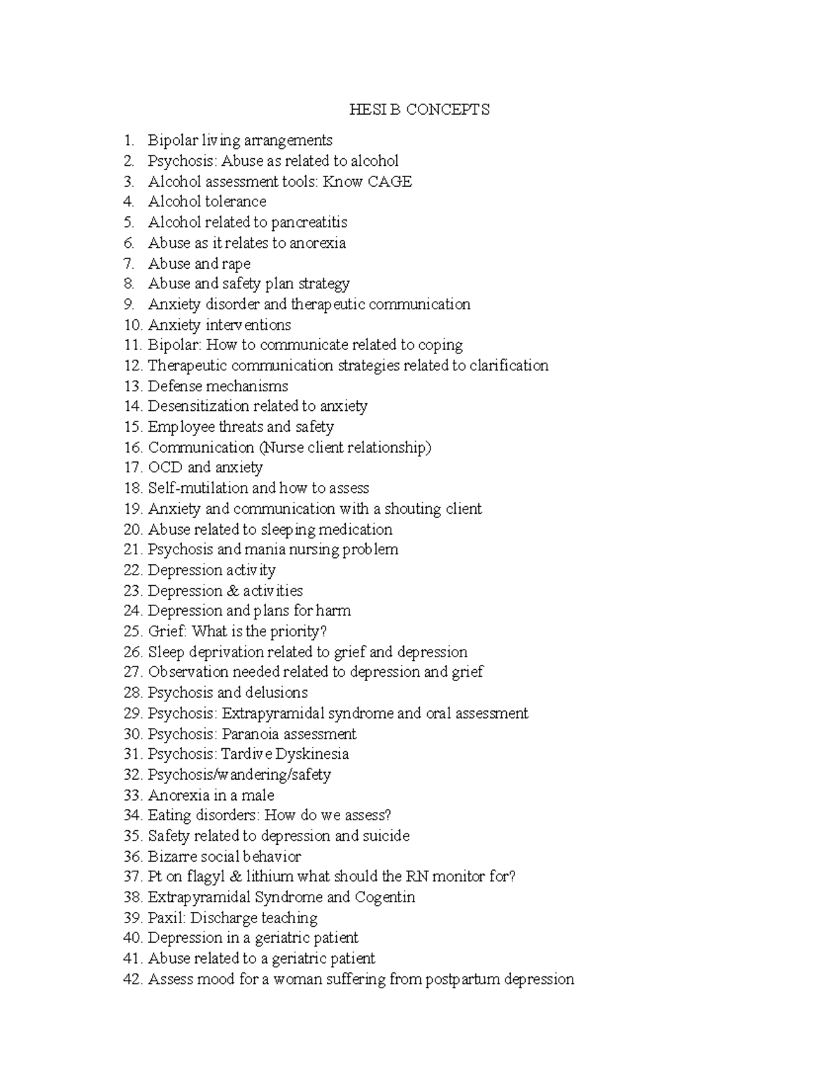 HESI B Concepts - Notes - HESI B CONCEPTS Bipolar Living Arrangements ...