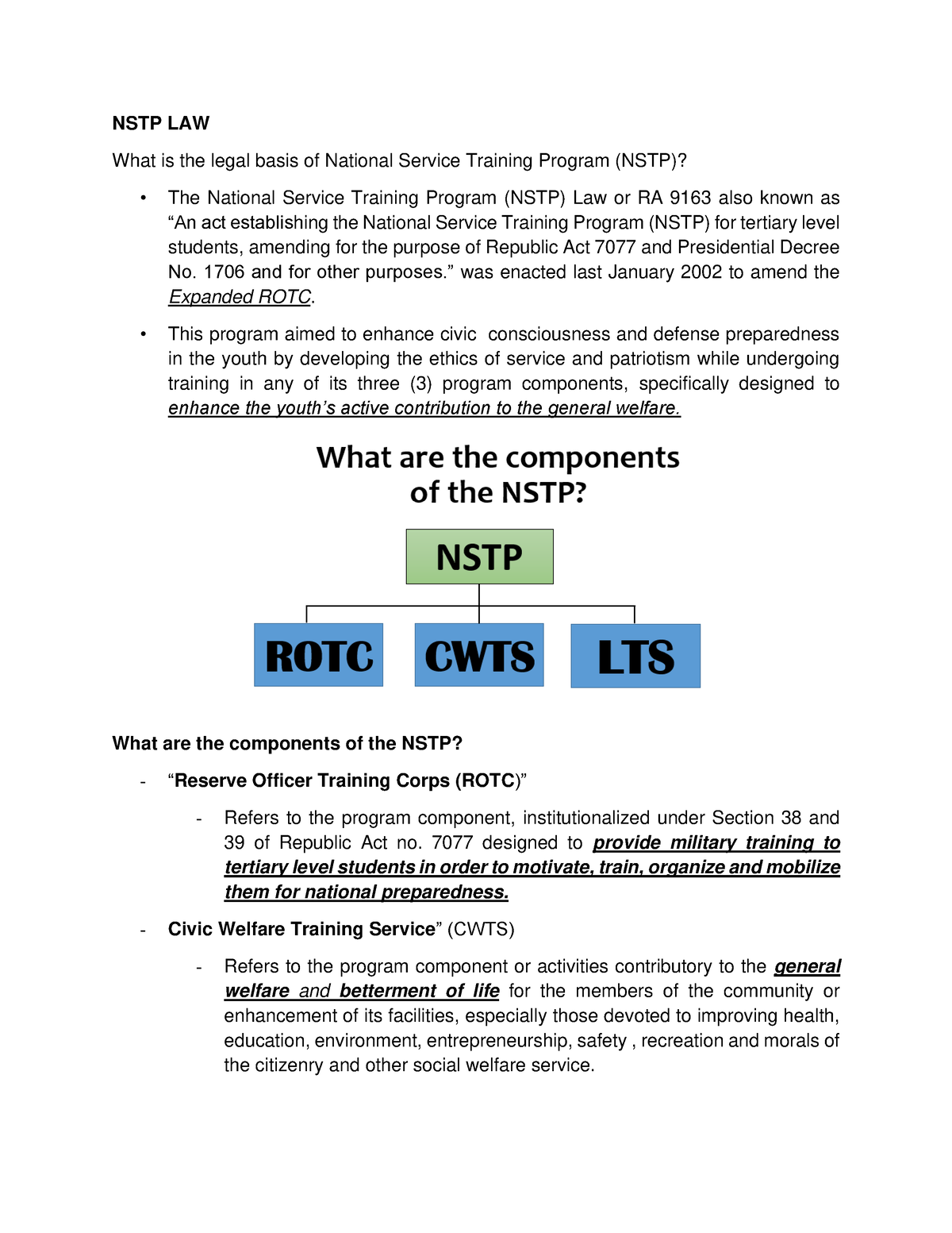 NSTP LAW - NSTP 1 And 2 - NSTP LAW What Is The Legal Basis Of National ...