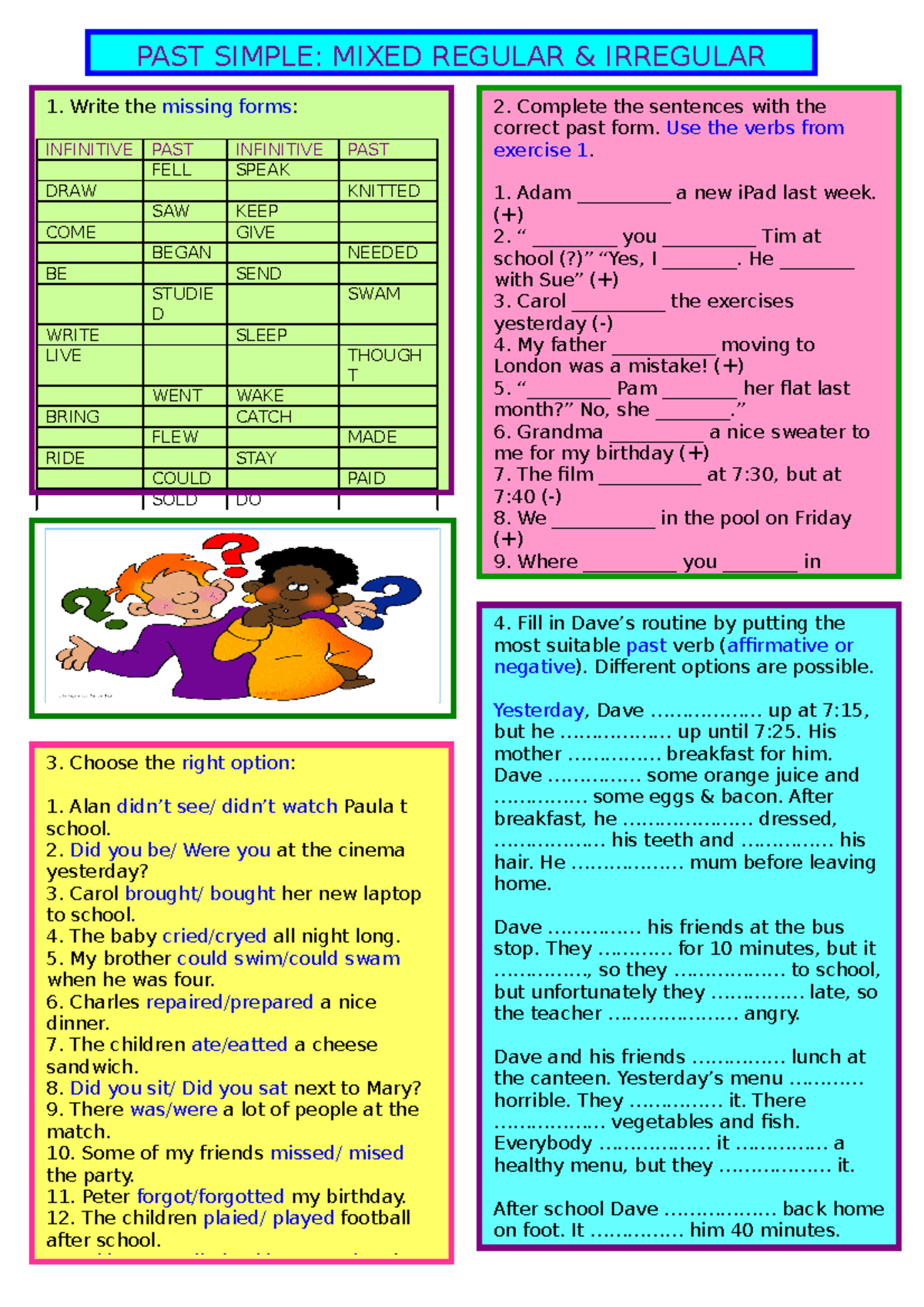 Past Simple - Irregular Verbs - PAST SIMPLE: MIXED REGULAR & IRREGULAR ...